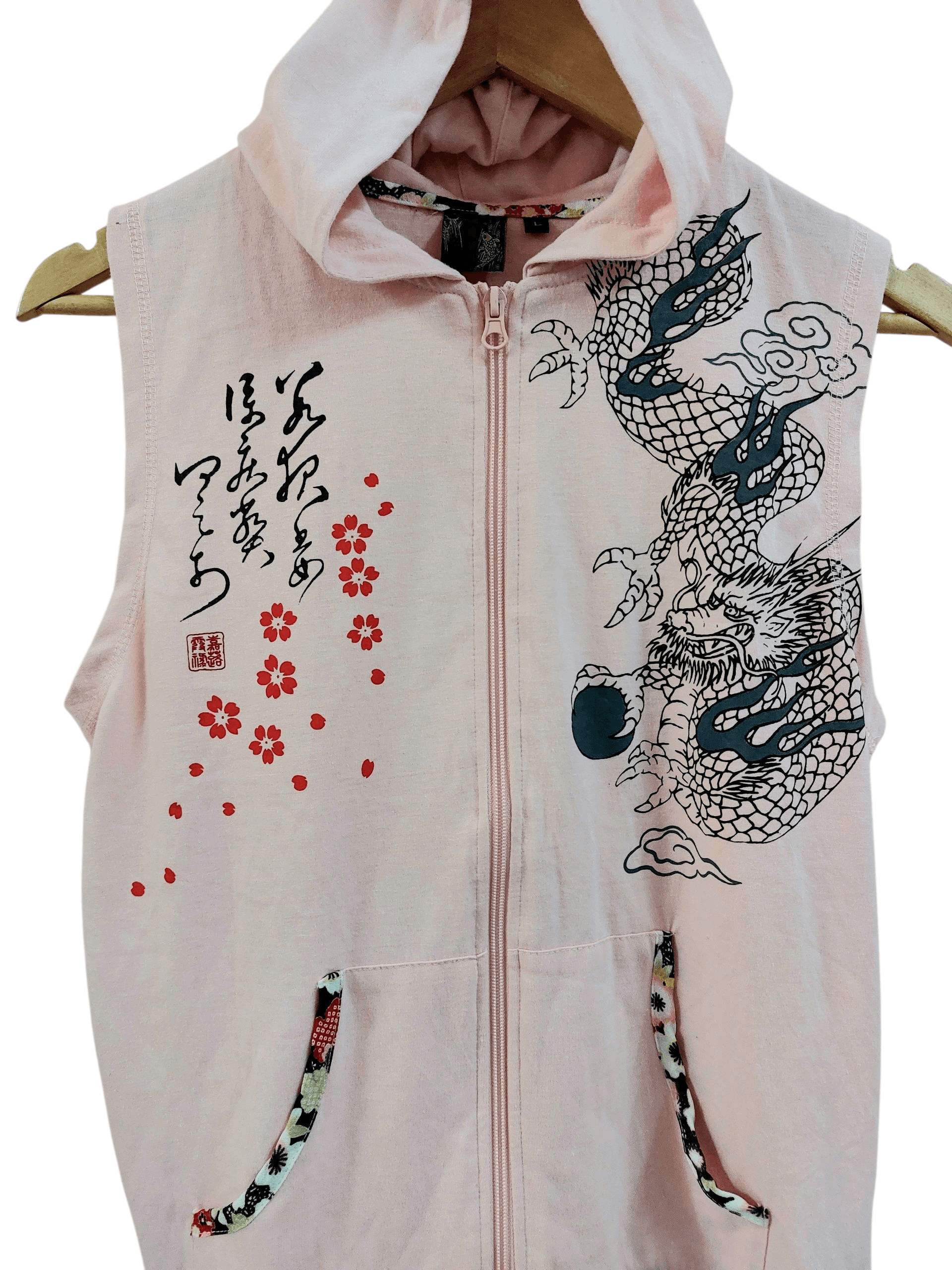 Dragonfly Sleeveless Hoodies Punk Sukajan Sakura Dragon Printed Size US M / EU 48-50 / 2 - 4 Thumbnail