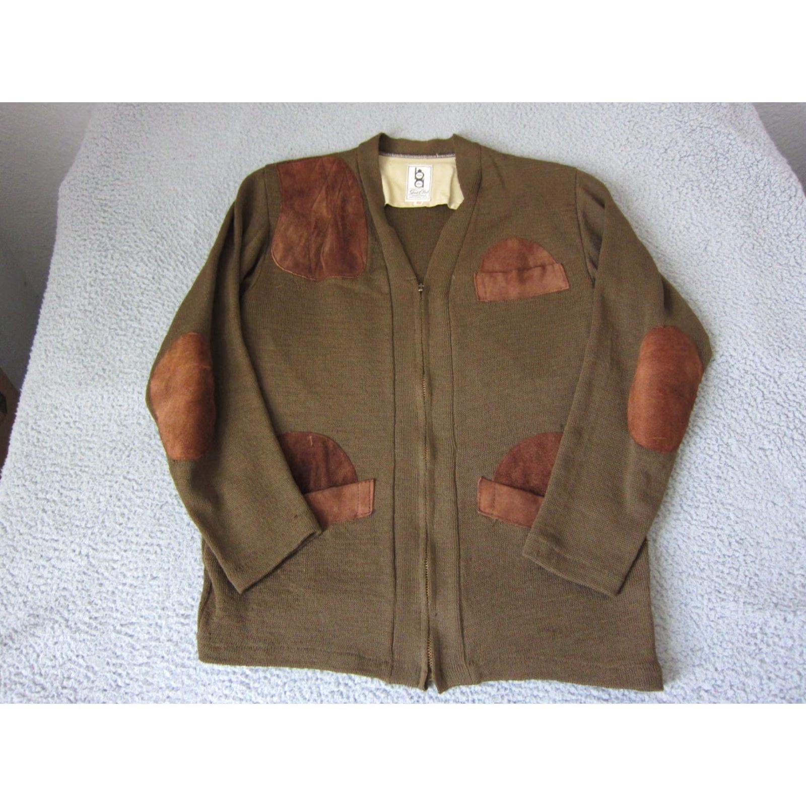 Vintage VINTAGE Bob Allen Sweater Mens 40 Green Wool Full Zip Up 60s 50s Full Zip Crew Neck Knit Wool Solid Preppy Mens Green Wool Sweater Size US L / EU 52-54 / 3 - 2 Thumbnail