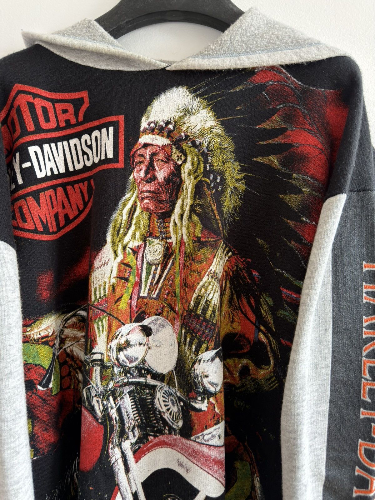 Harley Davidson *RARE* 90s VINTAGE EMPIRE HOODIE HARLEY DAVIDSON USA AOP Size US XL / EU 56 / 4 - 4 Thumbnail