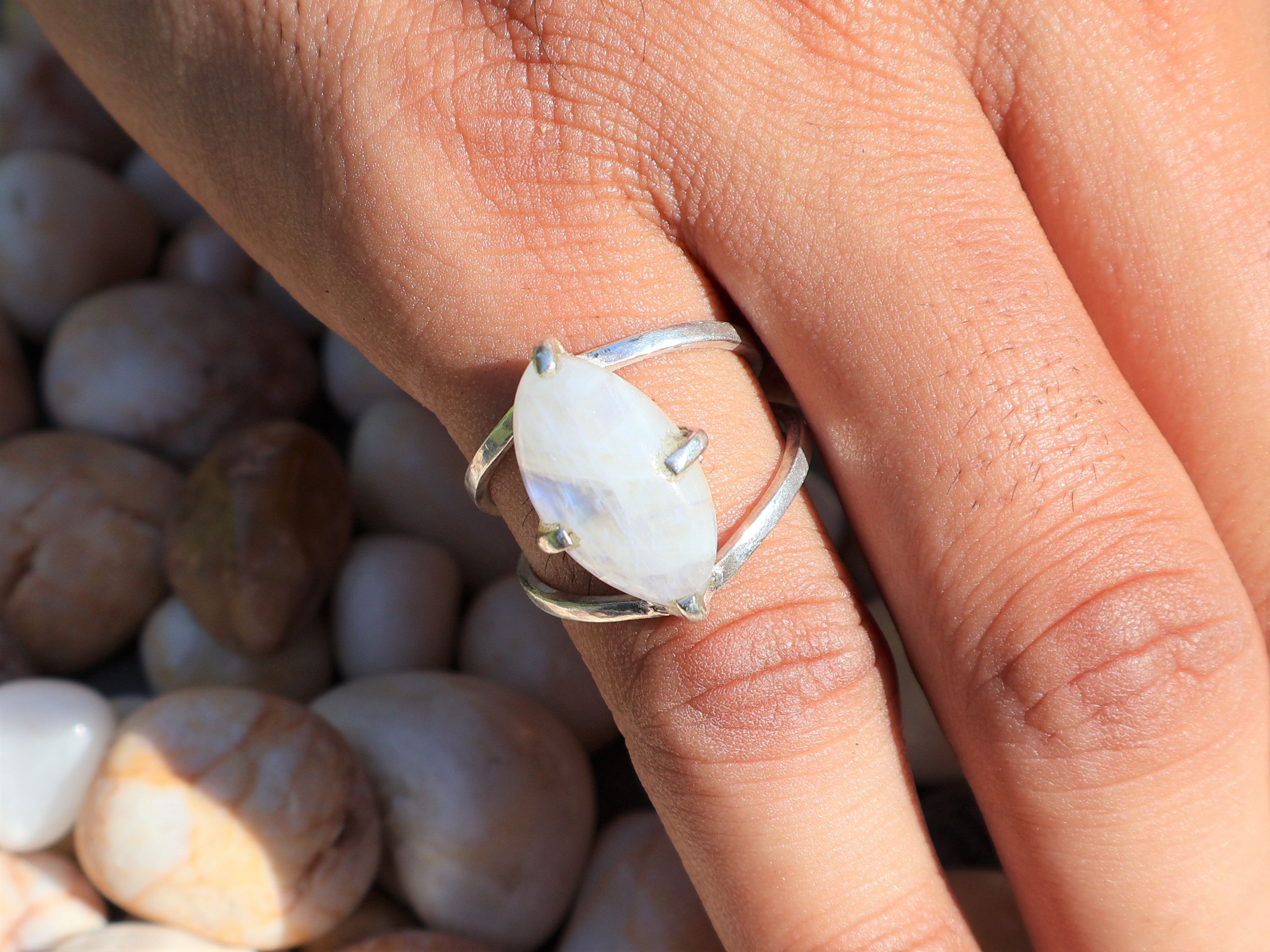 Handmade Rainbow Moonstone Ring, 925 Sterling Silver, Handmade Ring, Size ONE SIZE - 9 Thumbnail