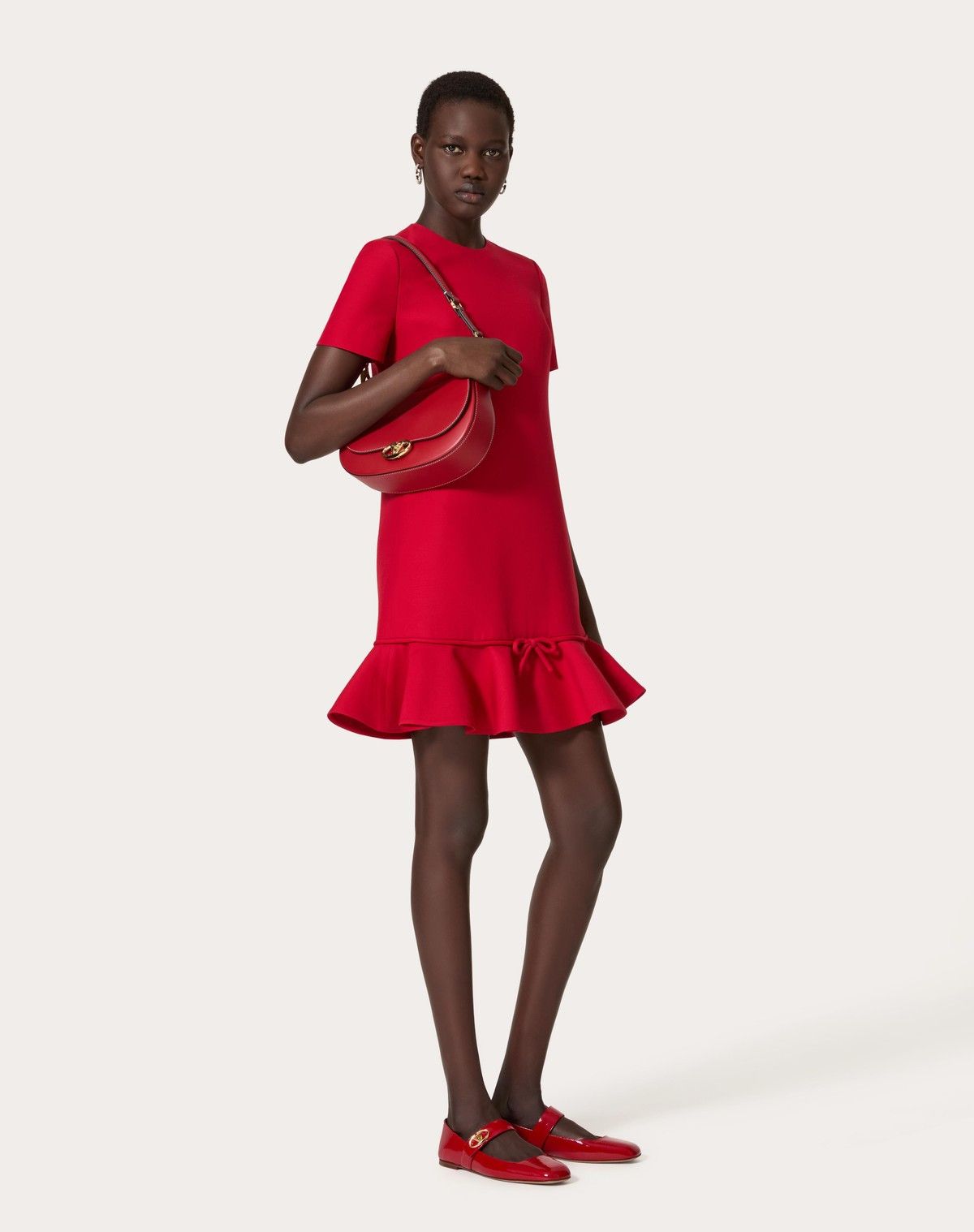Valentino o1s1wg110525 Crepe Couture Short Dress in Red Size S / US 4 / IT 40 - 3 Thumbnail