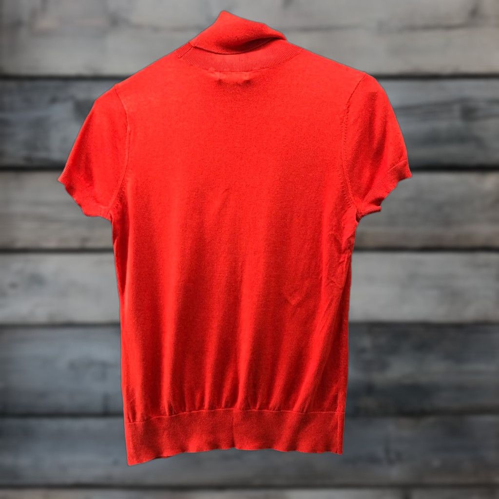 Banana Republic VINTAGE Banana Republic Short Sleeve Turtleneck Sweater Womens M Red Stretch Tight Knit Size M / US 6-8 / IT 42-44 - 1 Thumbnail