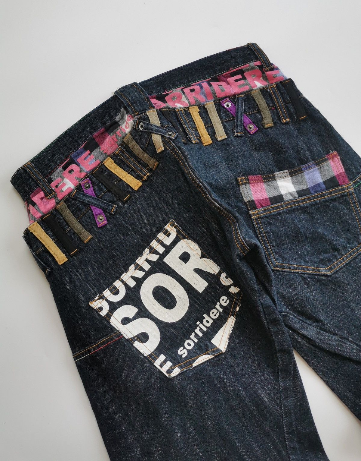 Kapital Sorridere Double Waist Zipper Check Dark Blue Jeans Punk Size US 32 / EU 48 - 8 Thumbnail