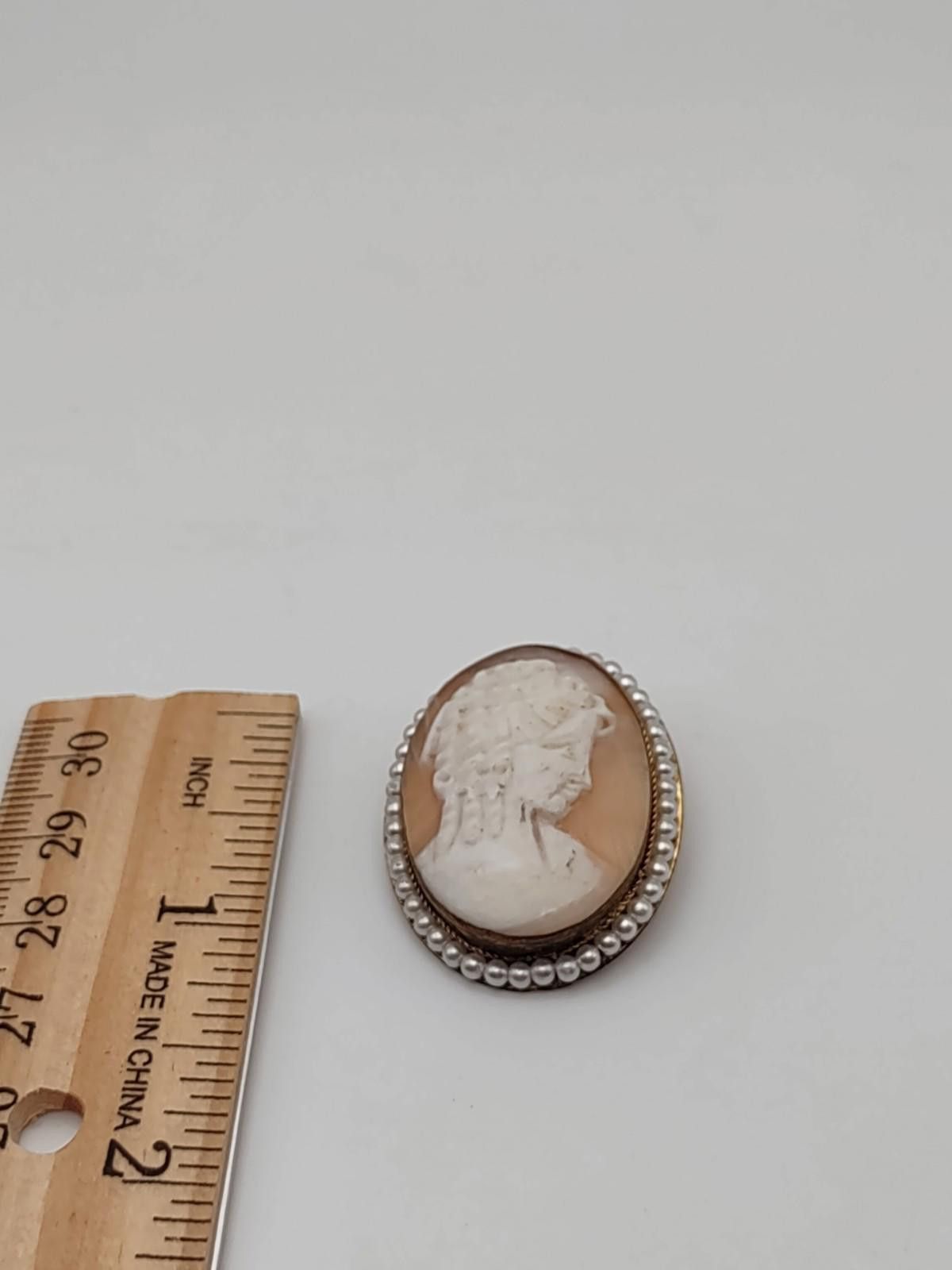 The Unbranded Brand Vtg Italian 800 Silver Shell Cameo Brooch Pendant Seed Pearl Size ONE SIZE - 4 Thumbnail