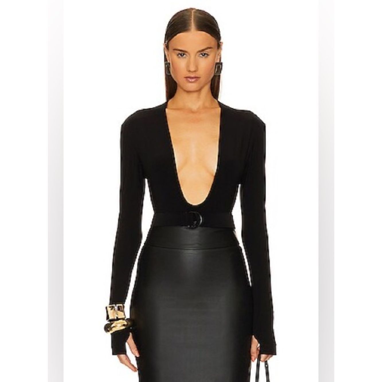 Norma Kamali Norma Kamali Long Sleeve Deep U Neck Bodysuit Black Size S/ Size S / US 4 / IT 40 - 1 Thumbnail