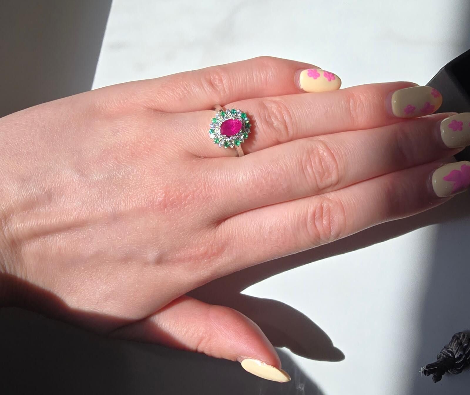 The Unbranded Brand Montepuez Ruby, Emerald & Moissanite Solitare Ring 1.85ct Size ONE SIZE - 7 Thumbnail
