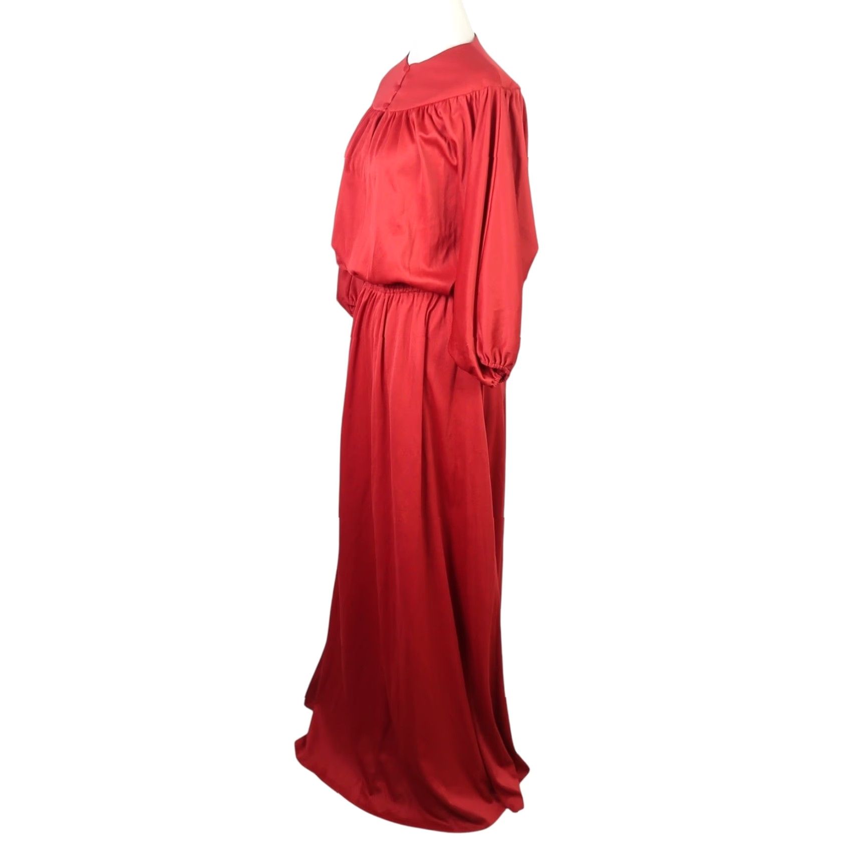 Vintage VINTAGE 70s Dark Red Blouson Maxi Dress L Women Long Sleeve Polyester Solid Bohemian Casual Party/Cocktail Size L / US 10 / IT 46 - 3 Thumbnail