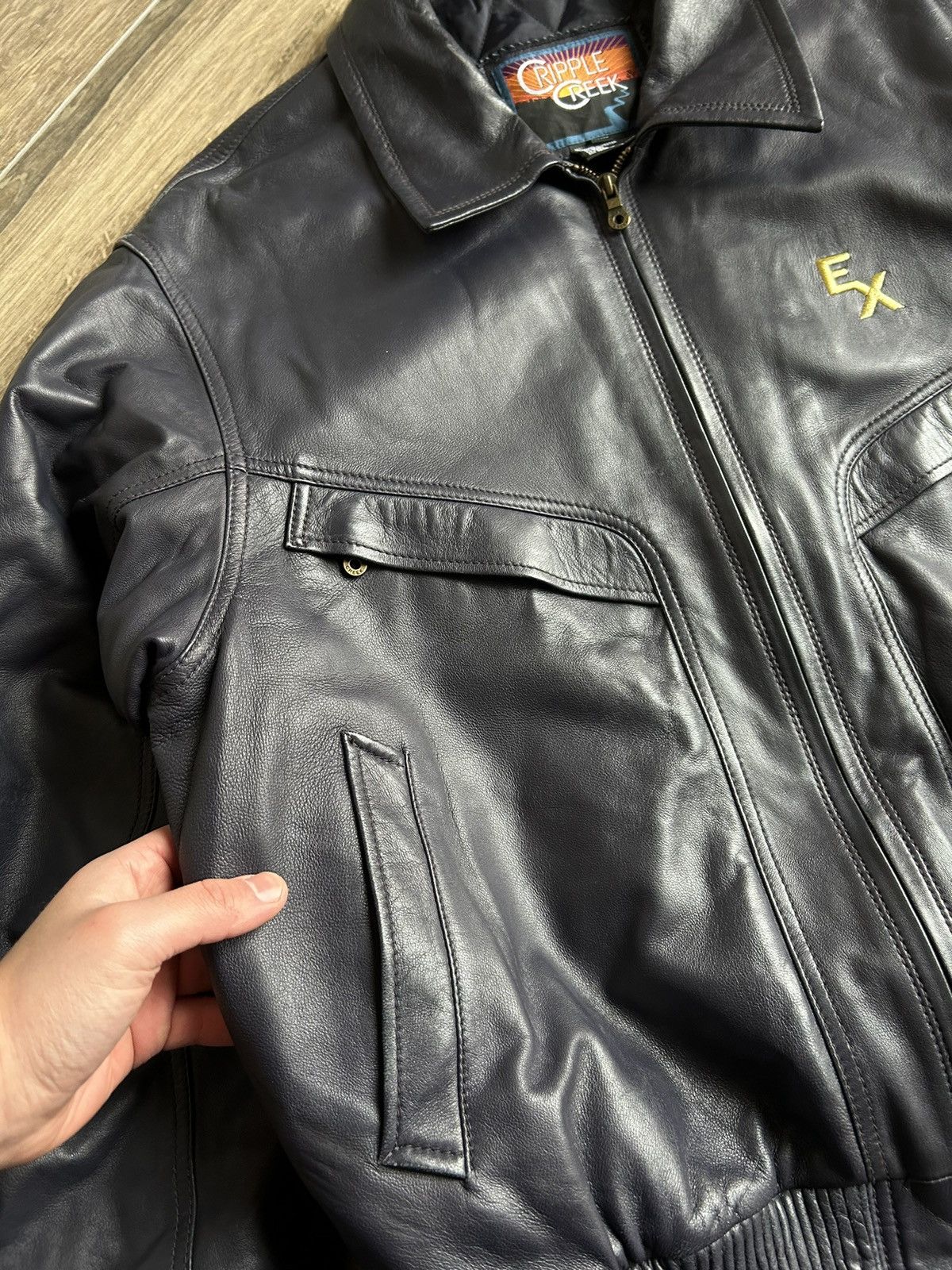 Vintage Cripple Creek Express Ranches leather bomber jacket mens Size US XL / EU 56 / 4 - 4 Thumbnail