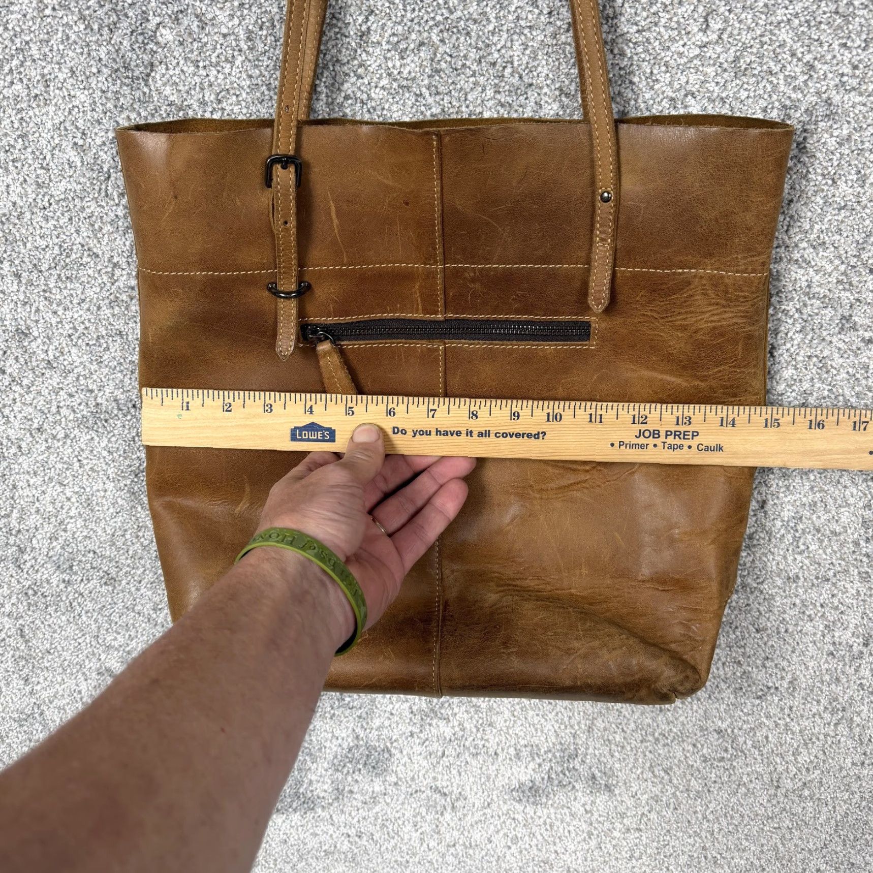 Vintage S-ZONE Distressed Leather Tote Bag Large Brown Zip Shoulder Bag Womens Size ONE SIZE - 5 Thumbnail
