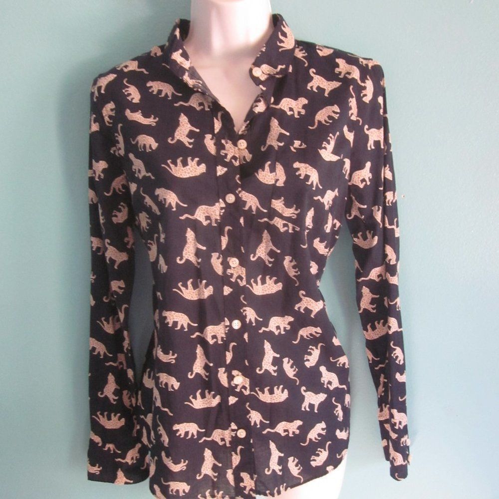J.Crew J Crew Women’s Size S Blue Roaming Cheetah Print Button Up Shirt Size S / US 4 / IT 40 - 1 Thumbnail