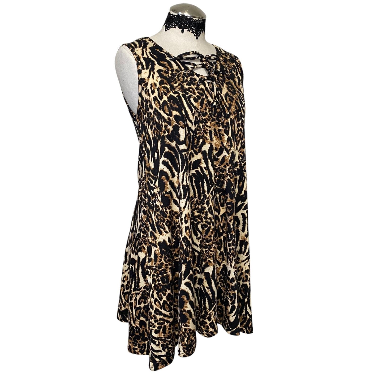 Other Y2K Flowy Animal Print Dress with Lace-Up Neckline Size M / US 6-8 / IT 42-44 - 3 Thumbnail