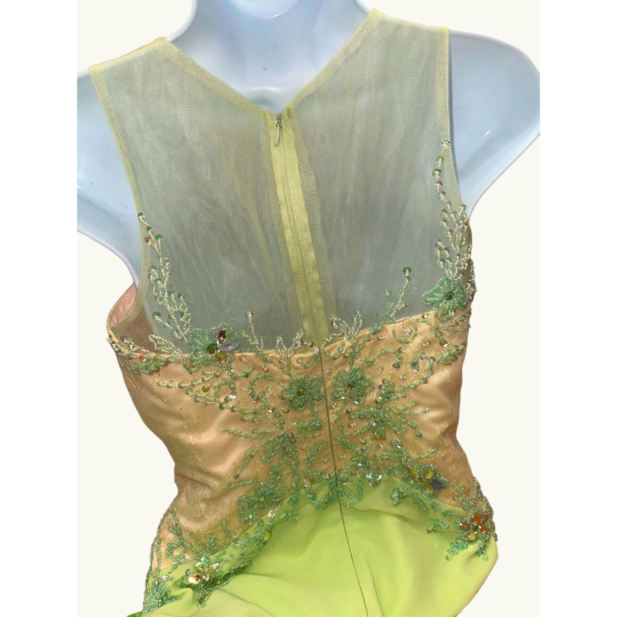 Other Appliqué Green Beaded Evening Gown Sheer Bodice Embellished Size S / US 4 / IT 40 - 14 Thumbnail