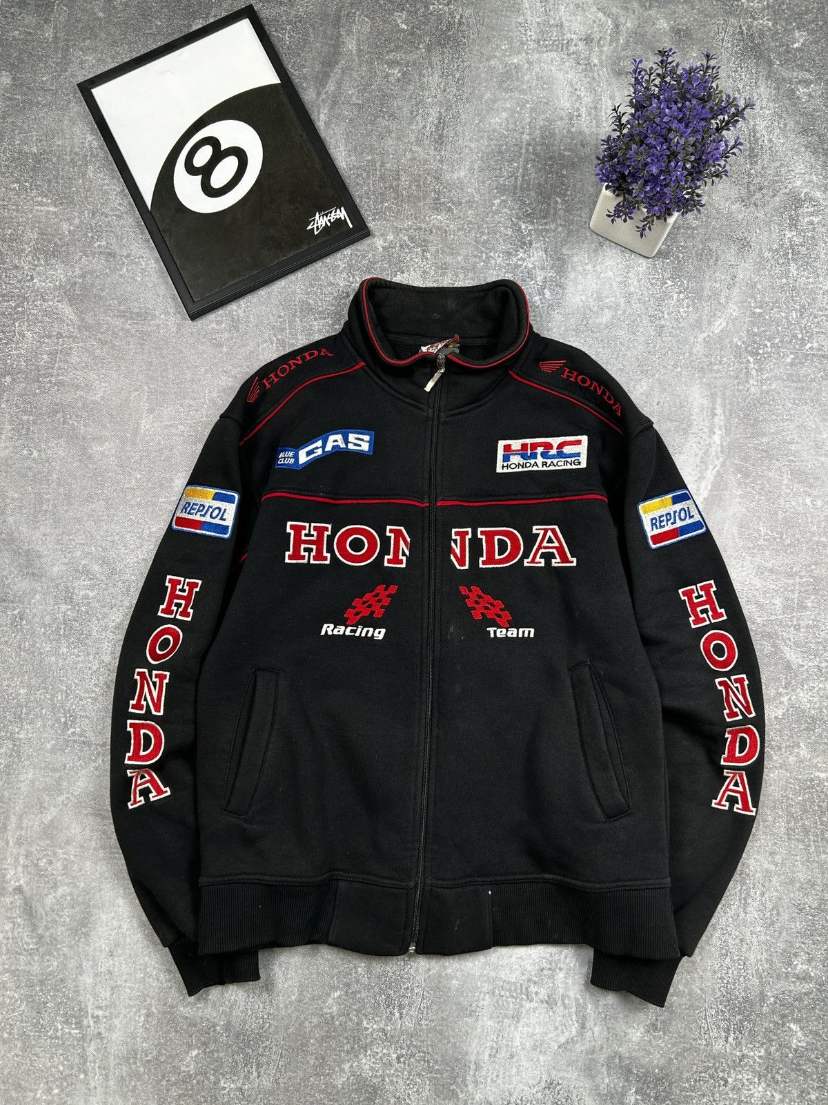 Honda × Racing Honda Vintage Racing Fleece Track Jacket Y2K Honda × Racing Honda Vintage Racing Fleece Track Jacket Y2K