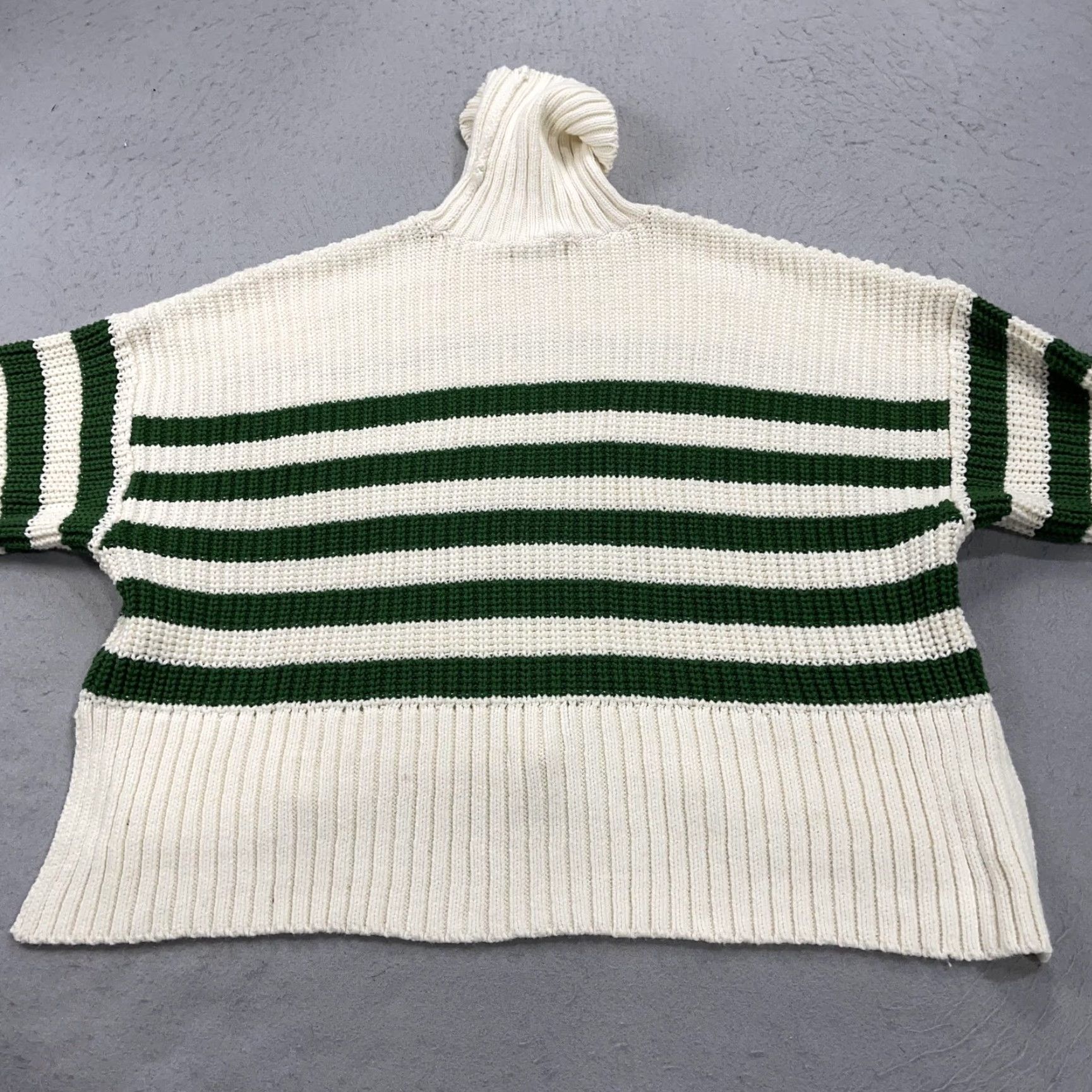 Madewell Madewell Sweater Womens Large White Green Stripe Turtleneck Oversized Knit Shirt Size L / US 10 / IT 46 - 7 Thumbnail