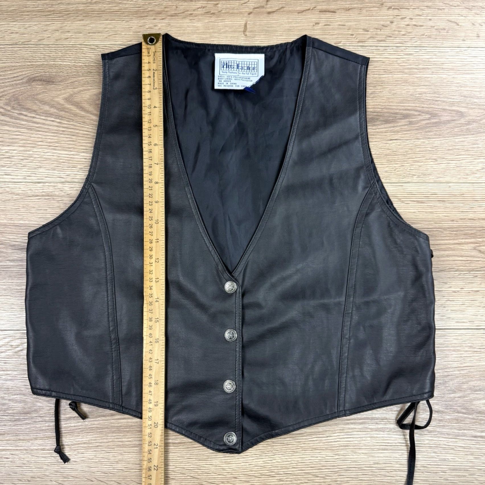 Vintage Plus Factor Vest Black Faux Leather Western Moto Biker 20W Plus Women Size 20W Vest Size 3XL / US 20-22 - 3 Thumbnail