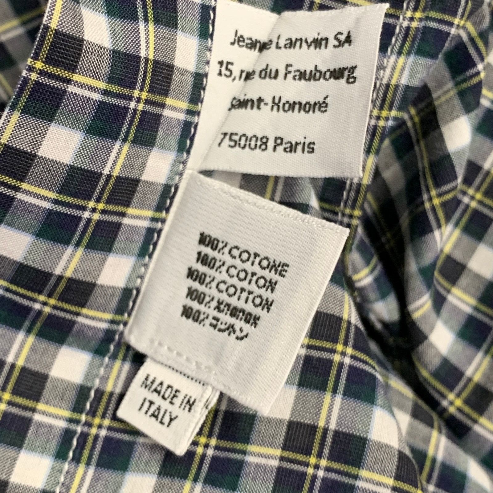 Lanvin LANVIN Size M White Plaid Cotton Contrast Collar Shirt Size US M / EU 48-50 / 2 - 6 Thumbnail