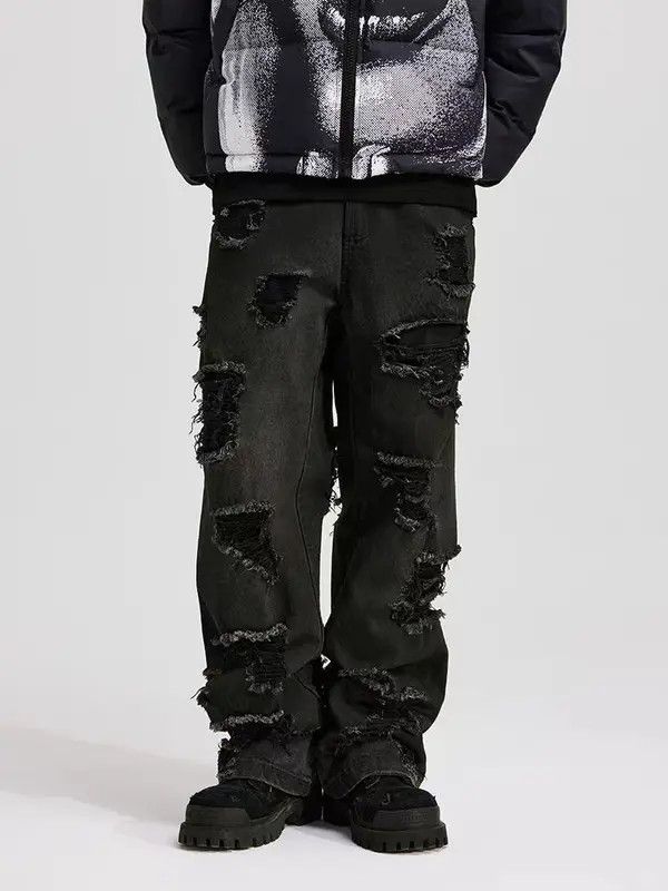 VIBE Destroyed Black Street Straight Jeans Size US 32 / EU 48 - 7 Thumbnail
