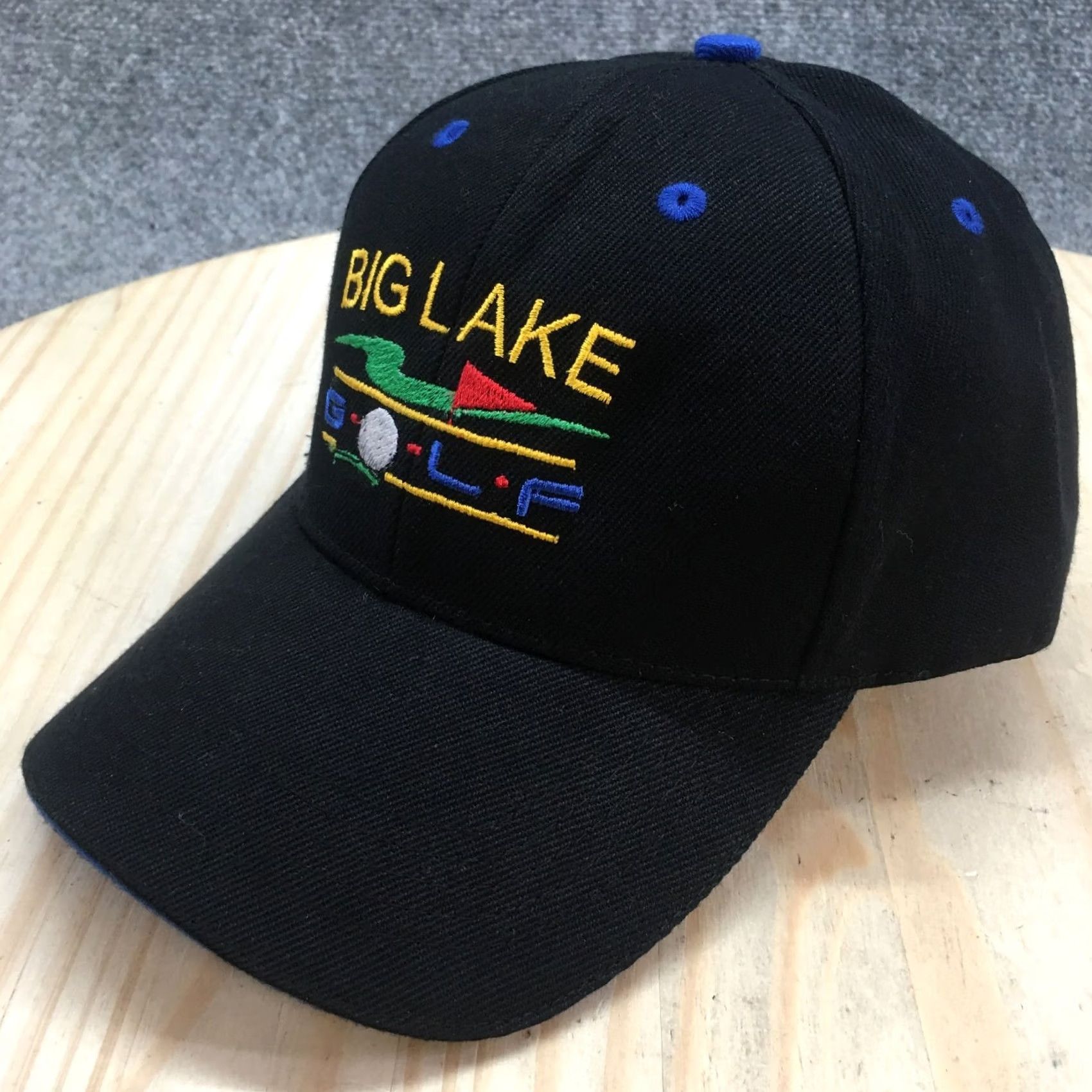 Vintage Big Lake Golf Baseball Cap Hat Black Blue OS Curved Brim Embroidered Logo Mens Size ONE SIZE - 2 Thumbnail