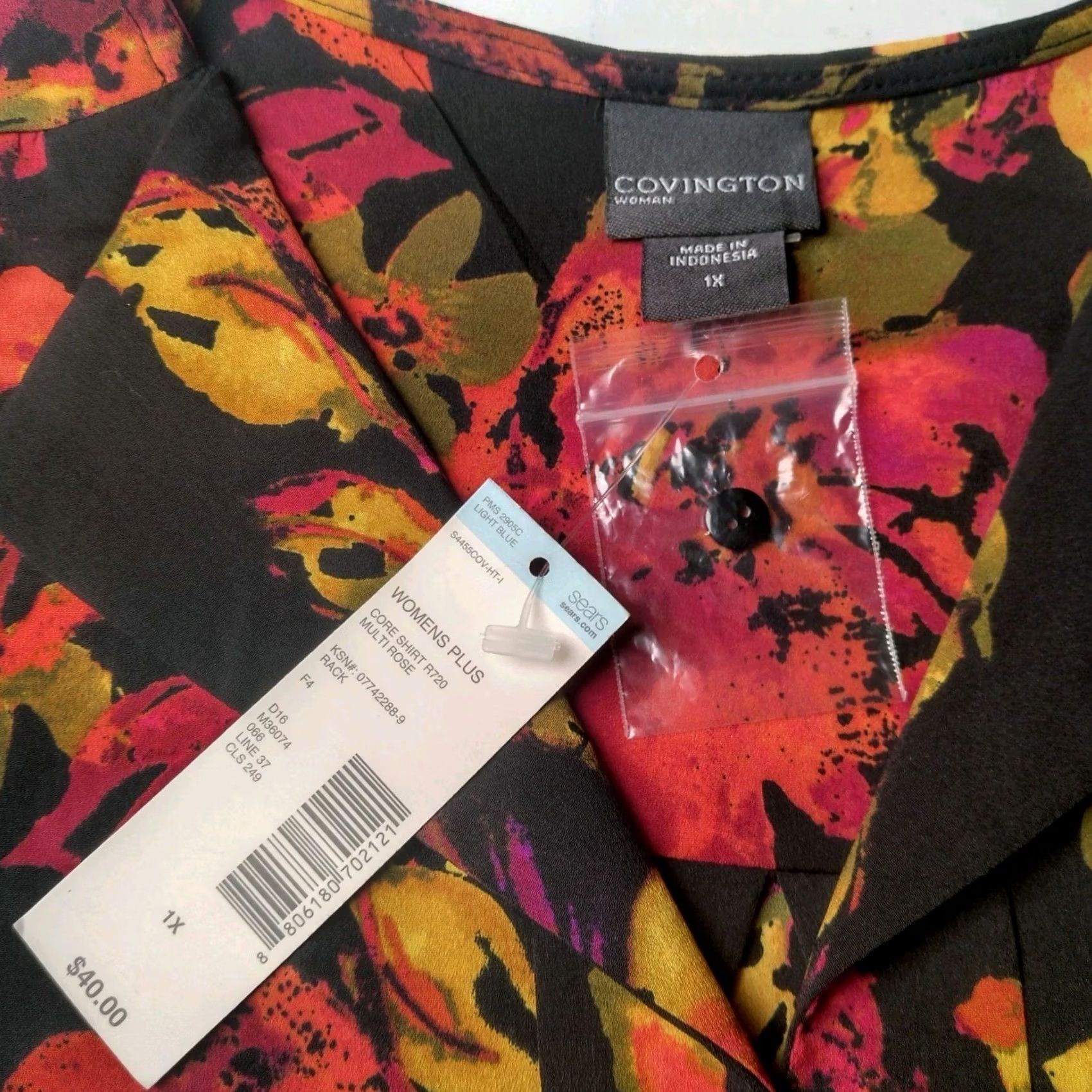 Vintage VINTAGE Covington Blouse Shirt 1X Black Pink Salmon Floral 3/4 Roll Tab Sleeve Ladies Body Size XL / US 12-14 / IT 48-50 - 5 Thumbnail