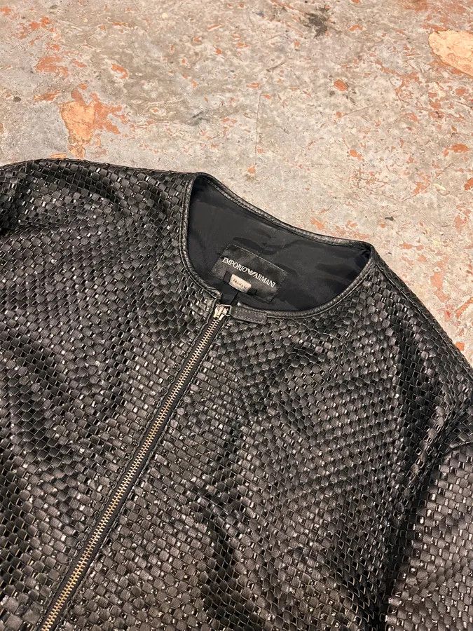 Emporio Armani SS2010 Emporio Armani Woven Gradient Black Leather Jacket Size US L / EU 52-54 / 3 - 5 Thumbnail