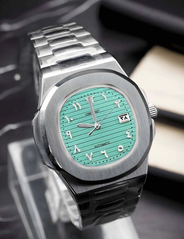 Japanese Brand Seiko Mod Nautilus Arabic Tiffany Blue Dial Steel Watch 41mm Size ONE SIZE - 1 Thumbnail