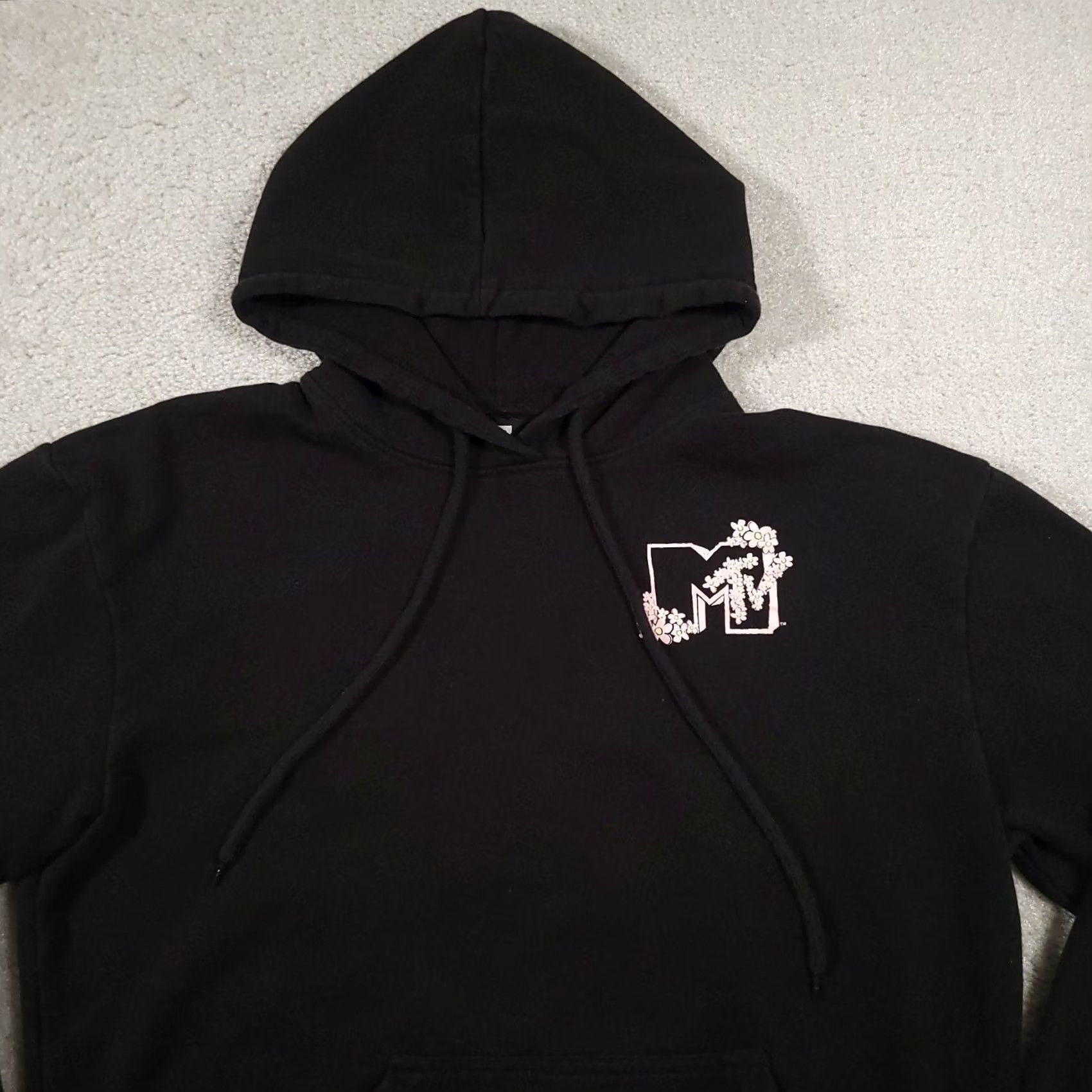 Vintage MTV Streetwear Hoodie Womens Medium Black Shimmer Floral Graphic Sweatshirt Size M / US 6-8 / IT 42-44 - 3 Thumbnail