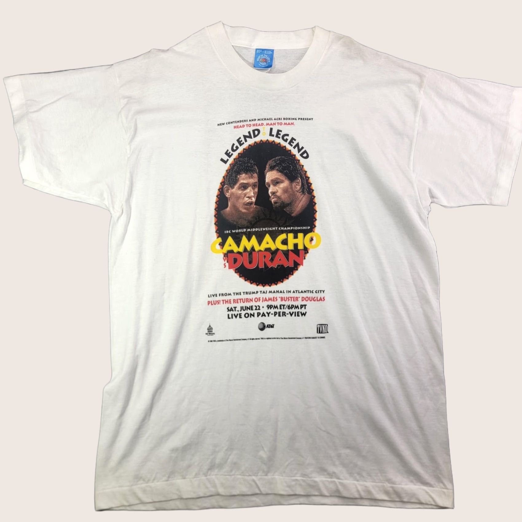 Fruit Of The Loom VINTAGE Camacho VS Duran Shirt Mens XL White legend to legend Boxing PPV 1996 Size US XL / EU 56 / 4 - 1 Thumbnail