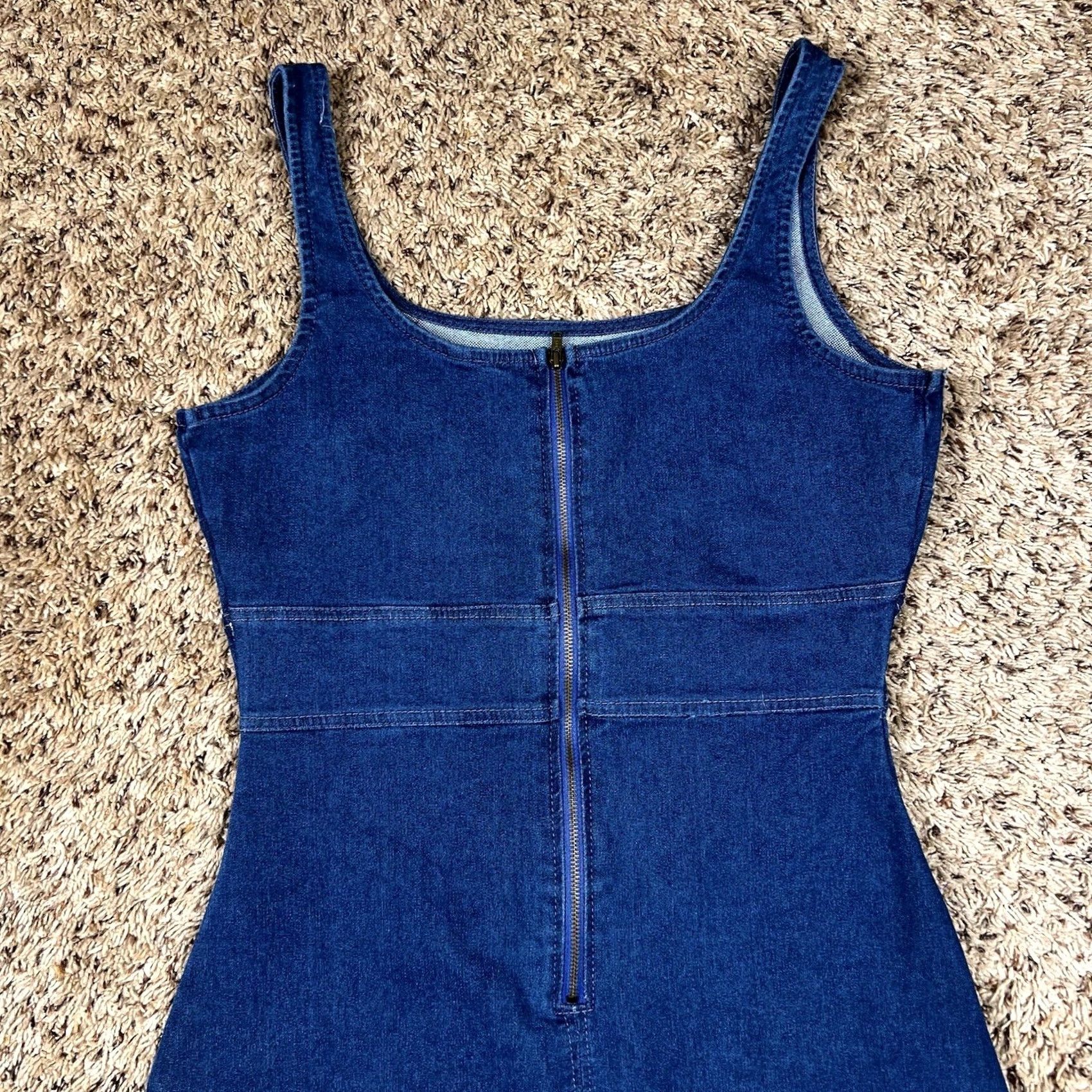 Vintage Derek Heart Jumper Dress Denim Blue Sleeveless Cotton Polyester Spandex Short Dress Medium M Womens Slim Stretch Fashion Size M / US 6-8 / IT 42-44 - 6 Thumbnail