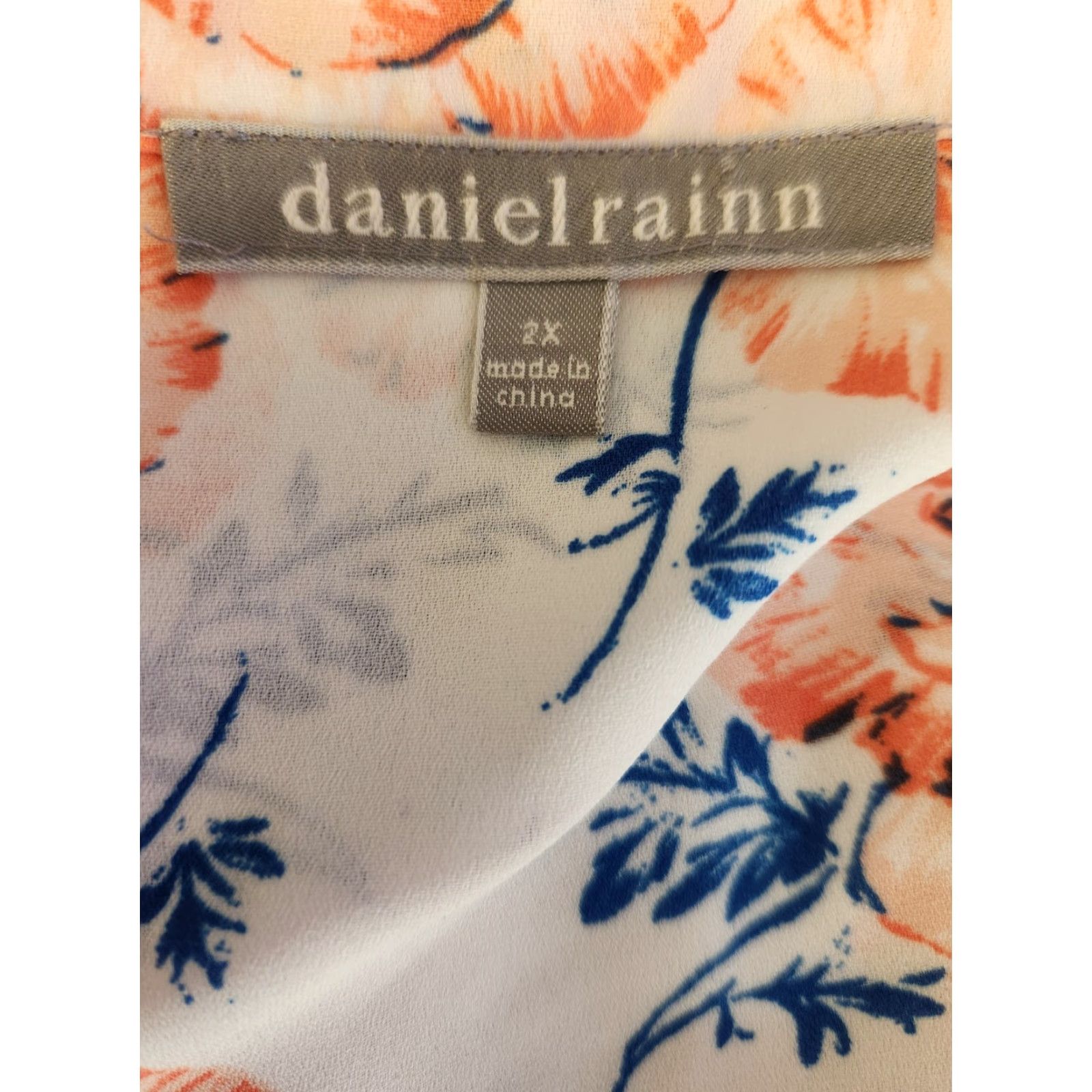 Vintage Daniel Rainn White Floral Print Roll Tab Sleeve Lightweight Top 2X Plus Blouse Women Fashion Dress Shirt Style Casual Formal Size XXL / US 16-18 / IT 52-54 - 7 Thumbnail