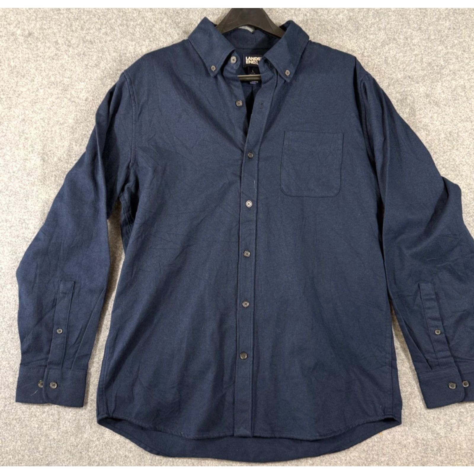 Lands' End Lands' End Chamois Flannel Shirt Mens L Blue Long Sleeve Traditional Fit Classic Size US L / EU 52-54 / 3 - 2 Thumbnail