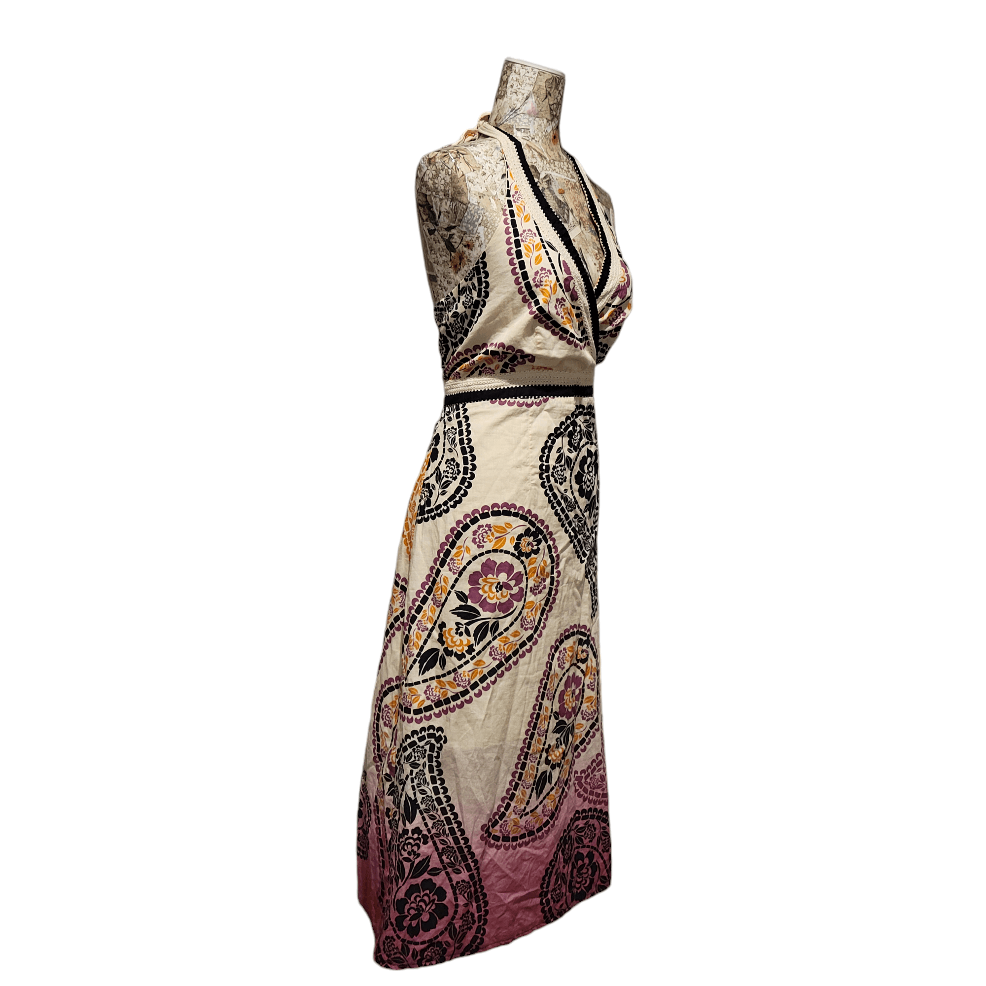 NBDN Nobrandedon Style & Co. Paisley Halter Empire Waist Tan Ombre Dress Size L / US 10 / IT 46 - 5 Thumbnail