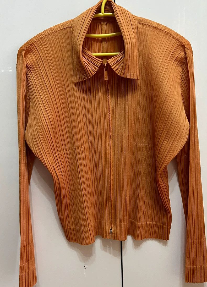 Issey Miyake Issey Miyake size:4 Brown pleated long-sleeved jacket Size L / US 10 / IT 46 - 2 Thumbnail