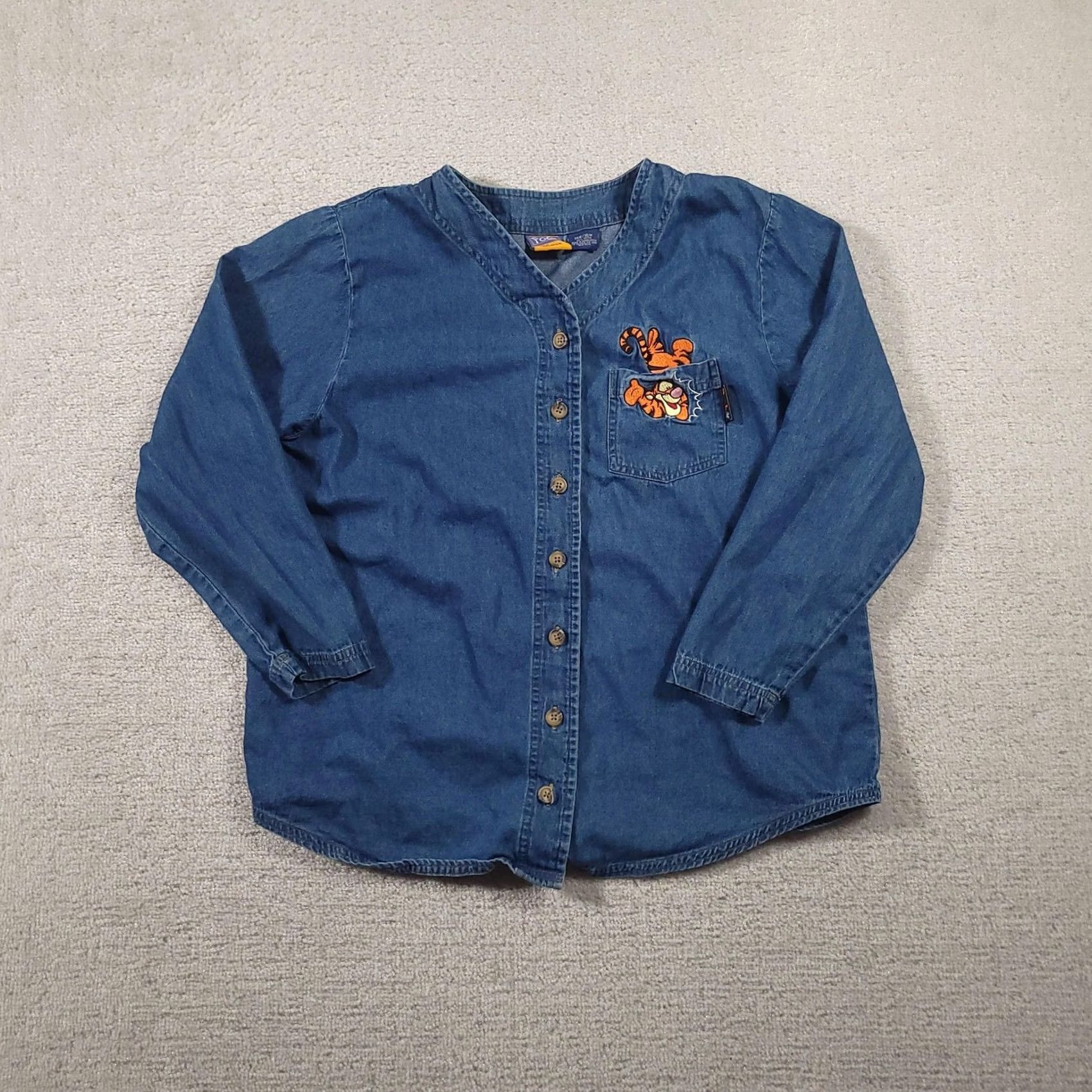 Disney Disney Pooh Woman Denim Shirt Plus Womens 14W/16W Blue Button Front Tigger Embroidered Size XL / US 12-14 / IT 48-50 - 2 Thumbnail