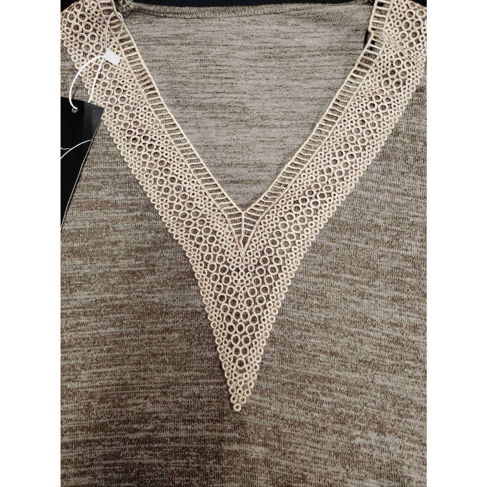 Casey Vidalenc Vidifid Lace Trim Knit Top - Taupe Size L / US 10 / IT 46 - 2 Thumbnail