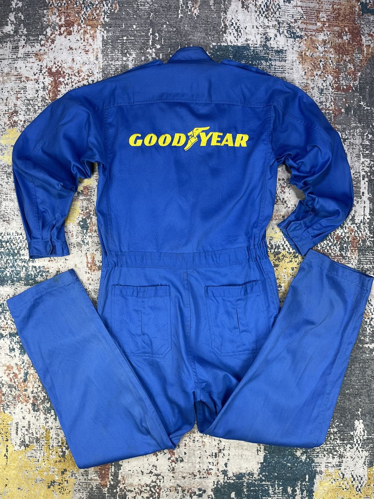 NASCAR Vintage Goodyear Back Hit Big Logo Mechanic Coveralls Size US 35 - 2 Thumbnail