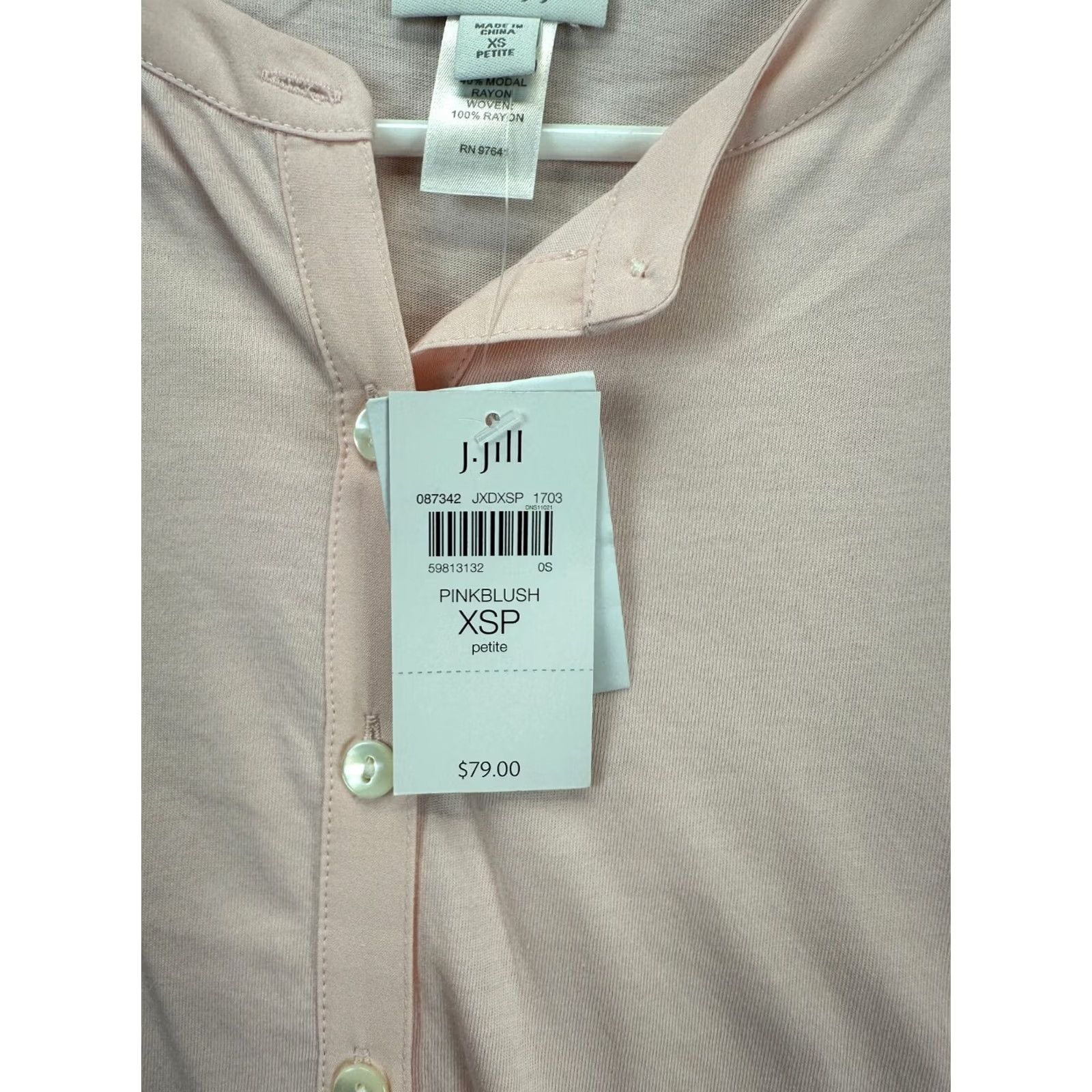 J. Jill J. Jill Shirt Womens XSP Petite Light Pink Henley Long Sleeve Blouse Top NEW Size XS / US 0-2 / IT 36-38 - 6 Thumbnail