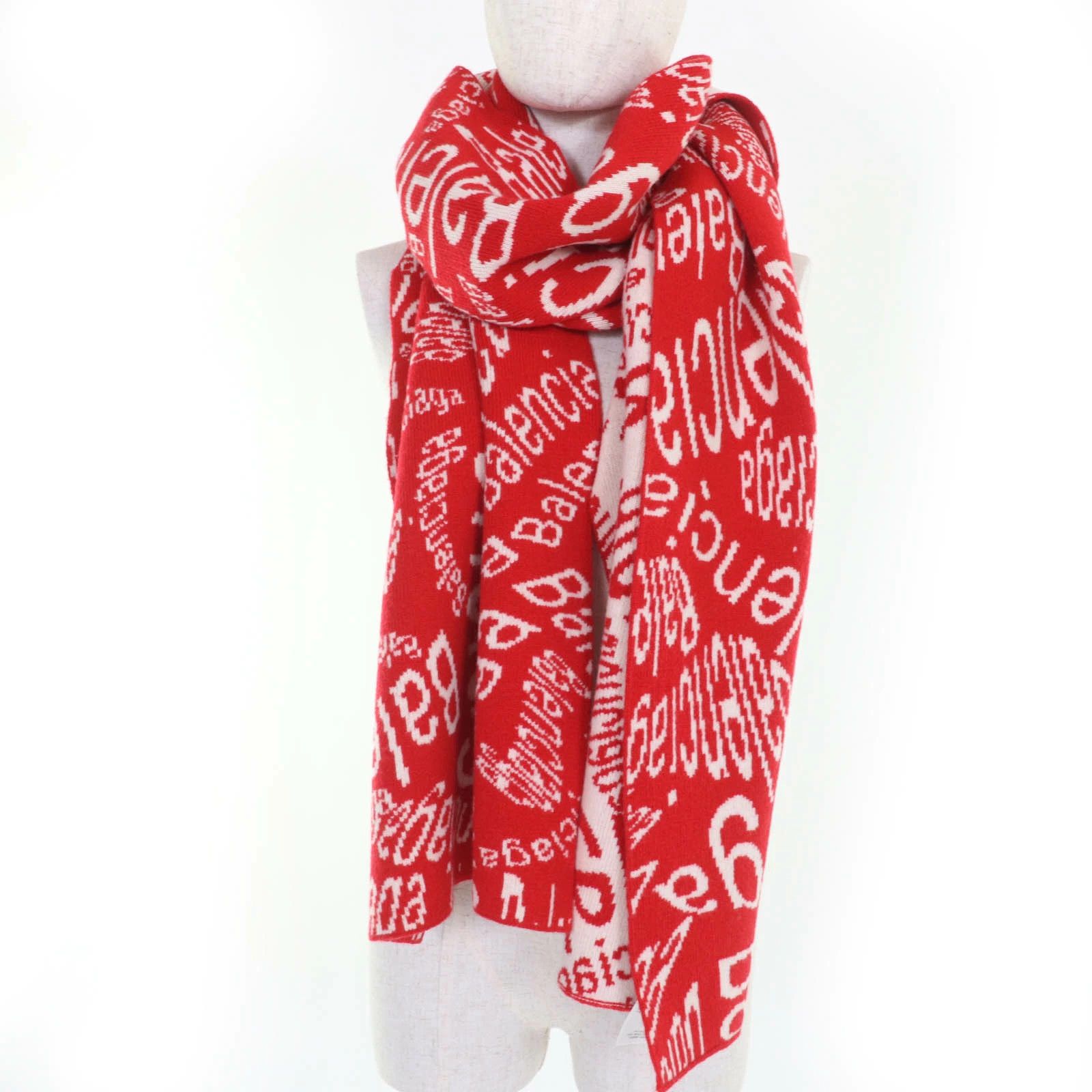 Balenciaga Balenciaga 583121 Virgin Wool Logo All-Over Print Scarf Size ONE SIZE - 3 Thumbnail