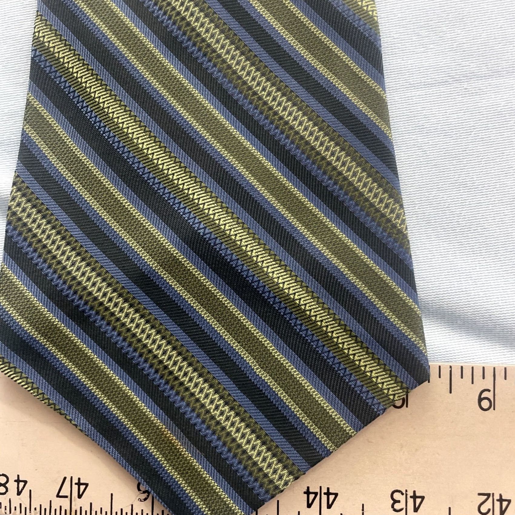 Vintage vtg 70s ExtraWide Necktie 5" Repp Kipper Tie Specially Handmade by Doris 5.25x60 green blue gray Men Tie Vintage 70s Extras Wide Slim 60" Cap Vs Size ONE SIZE - 4 Thumbnail