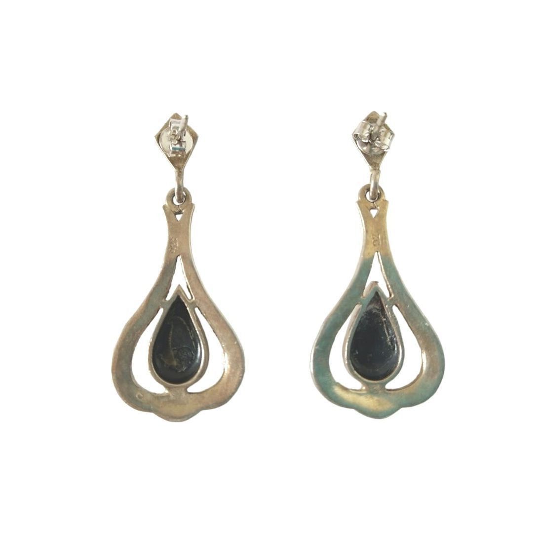 The Unbranded Brand Onyx Marcasite Teardrop Dangle Earrings Sterling Silver Size ONE SIZE - 2 Thumbnail
