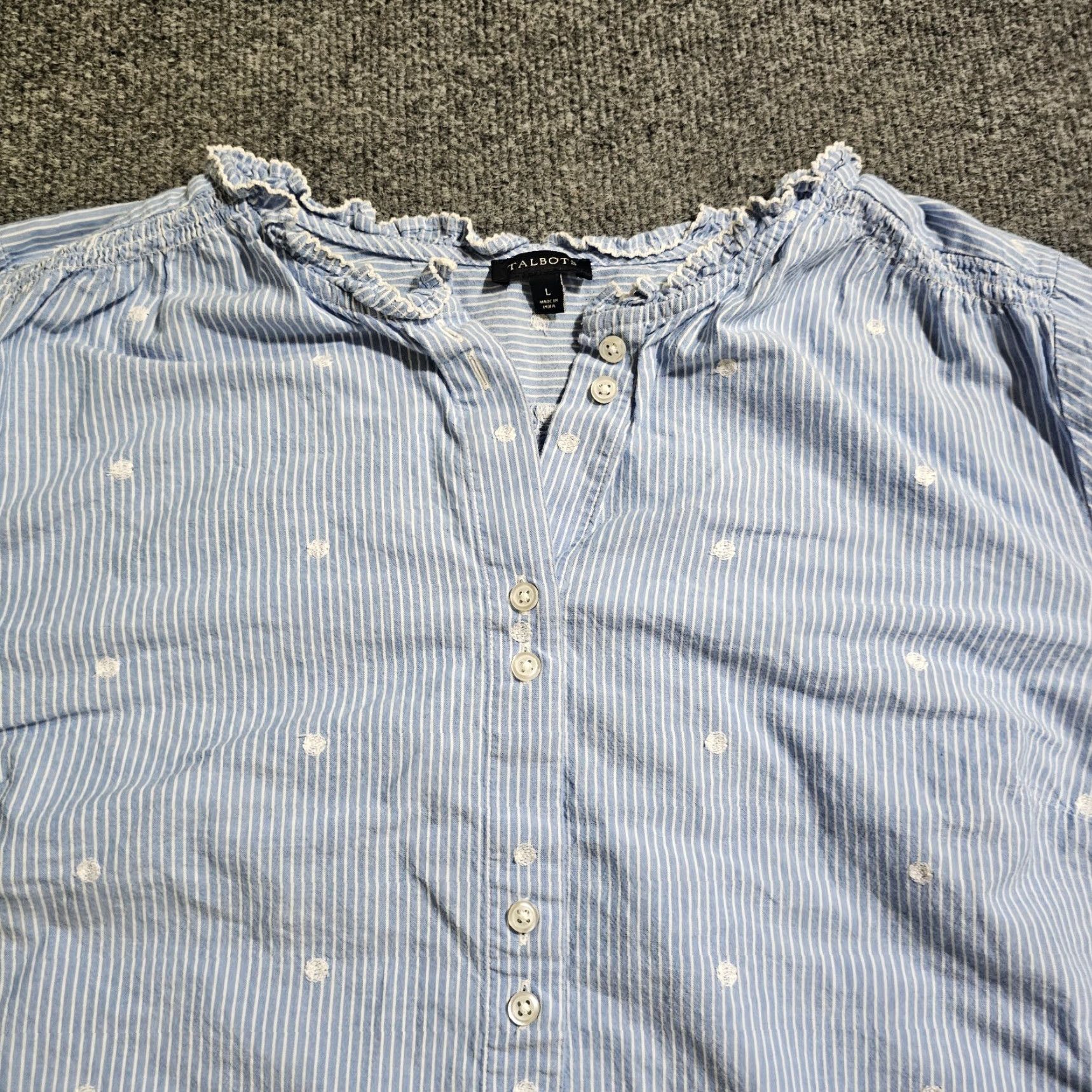 Talbots Talbots Top Shirt Women L Blue White Polka Dot Button Long Sleeve Career Blouse Size L / US 10 / IT 46 - 2 Thumbnail