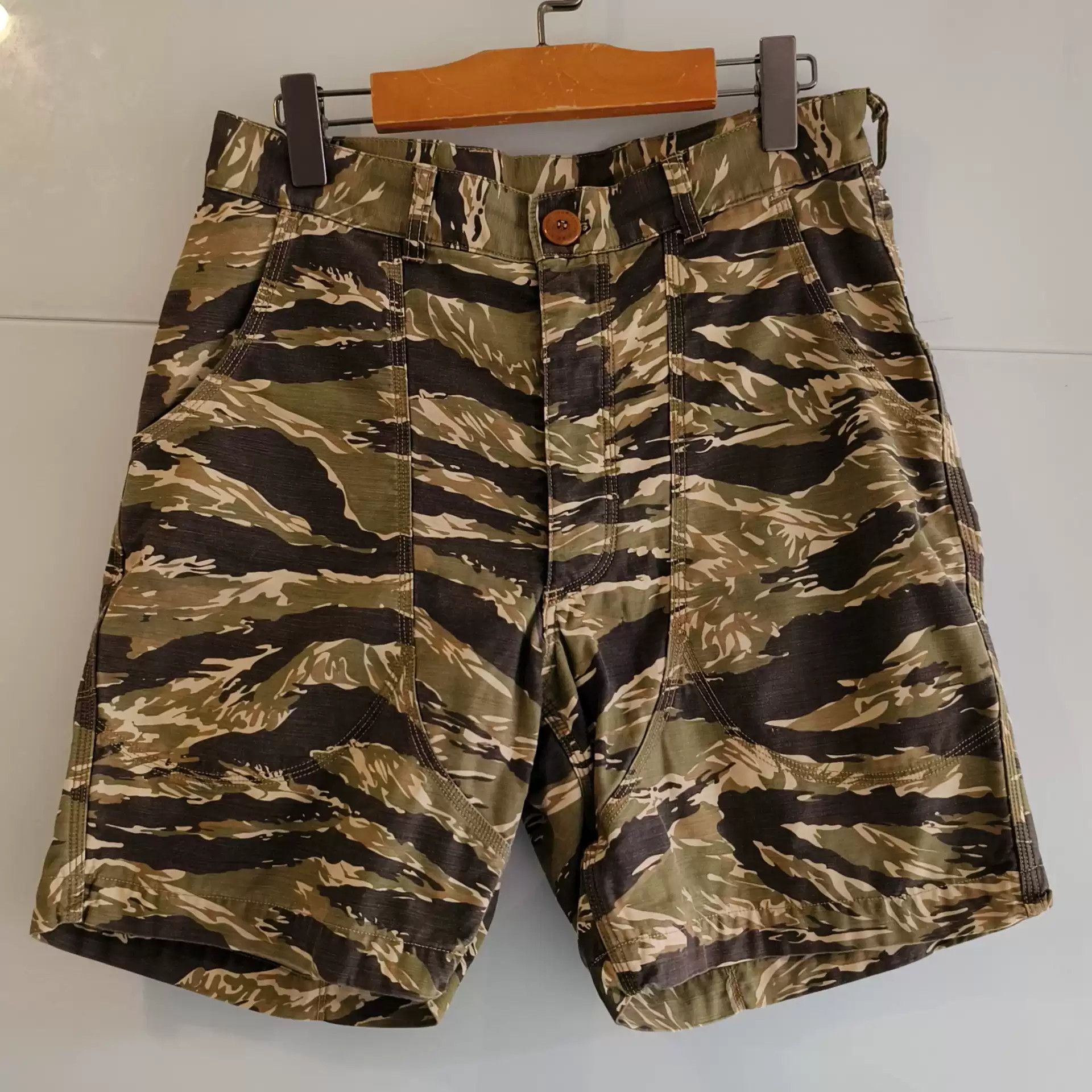 image of Freewheelers Tiger Pattern Camouflage Shorts Out Of Print, Men's (Size 32)