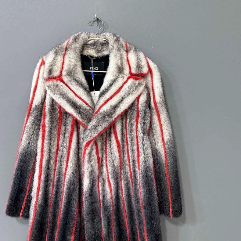 Fendi Fendi Gradient Mink Fur Coat with Red Stripes Size L / US 10 / IT 46 - 2 Thumbnail