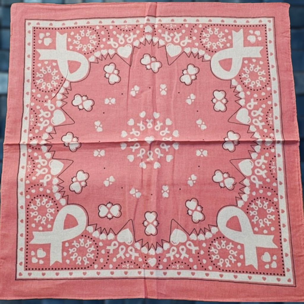 Vintage PINK RIBBON BREAST CANCER AWARENESS HEART BANDANA SET OF 3 BANDANNA Size ONE SIZE - 1 Thumbnail