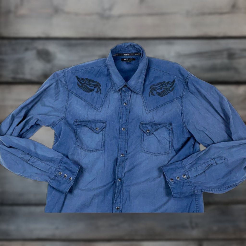Vintage VINTAGE Ely 1878 Western Shirt Men XL Long Sleeve Blue Cotton Embroidered Cowboy Snap Buttons Retro Size US XL / EU 56 / 4 - 1 Thumbnail