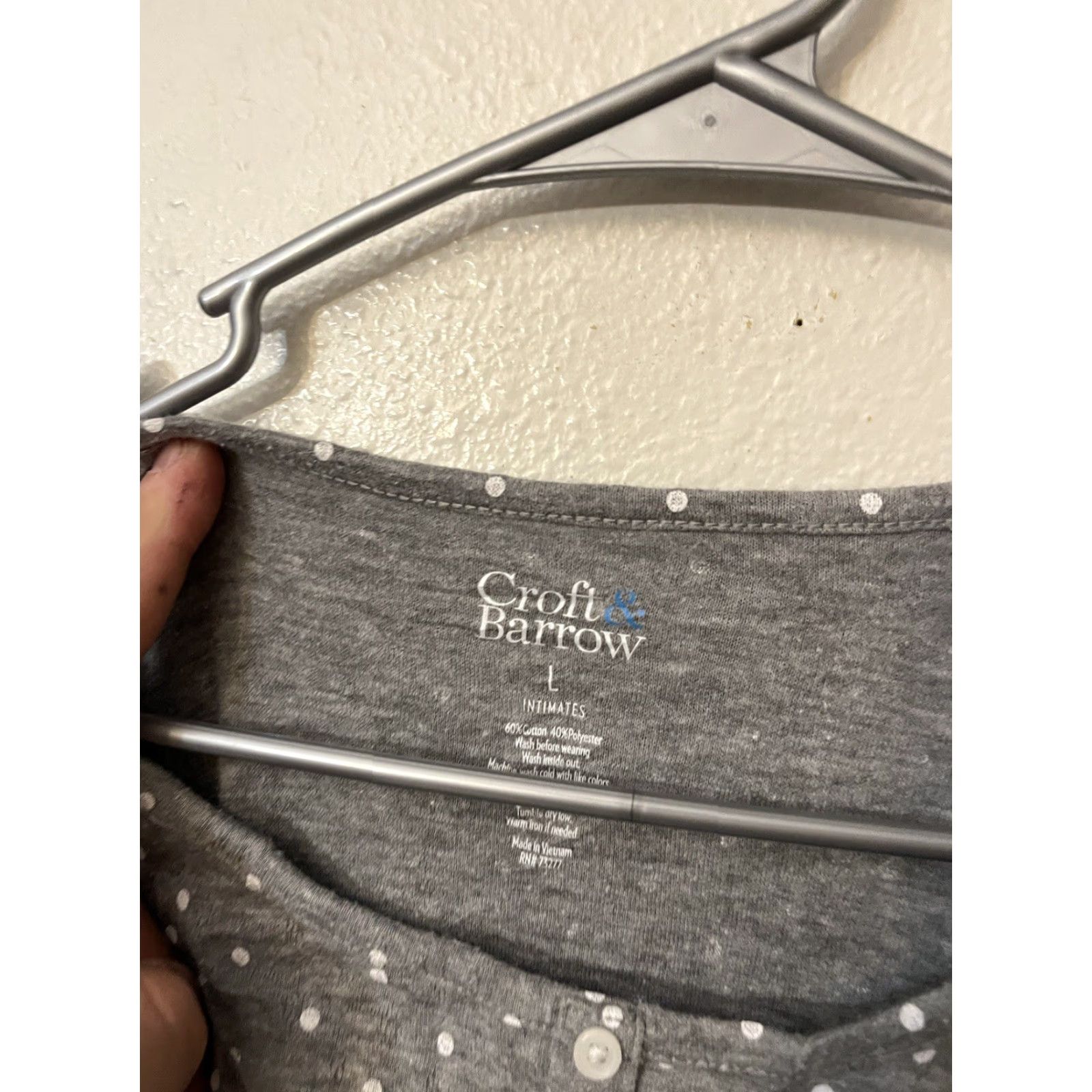 Croft & Barrow Croft & Barrow Shirt Womens Gray Polka Dot Long Sleeve Henley Size L Size L / US 10 / IT 46 - 3 Thumbnail