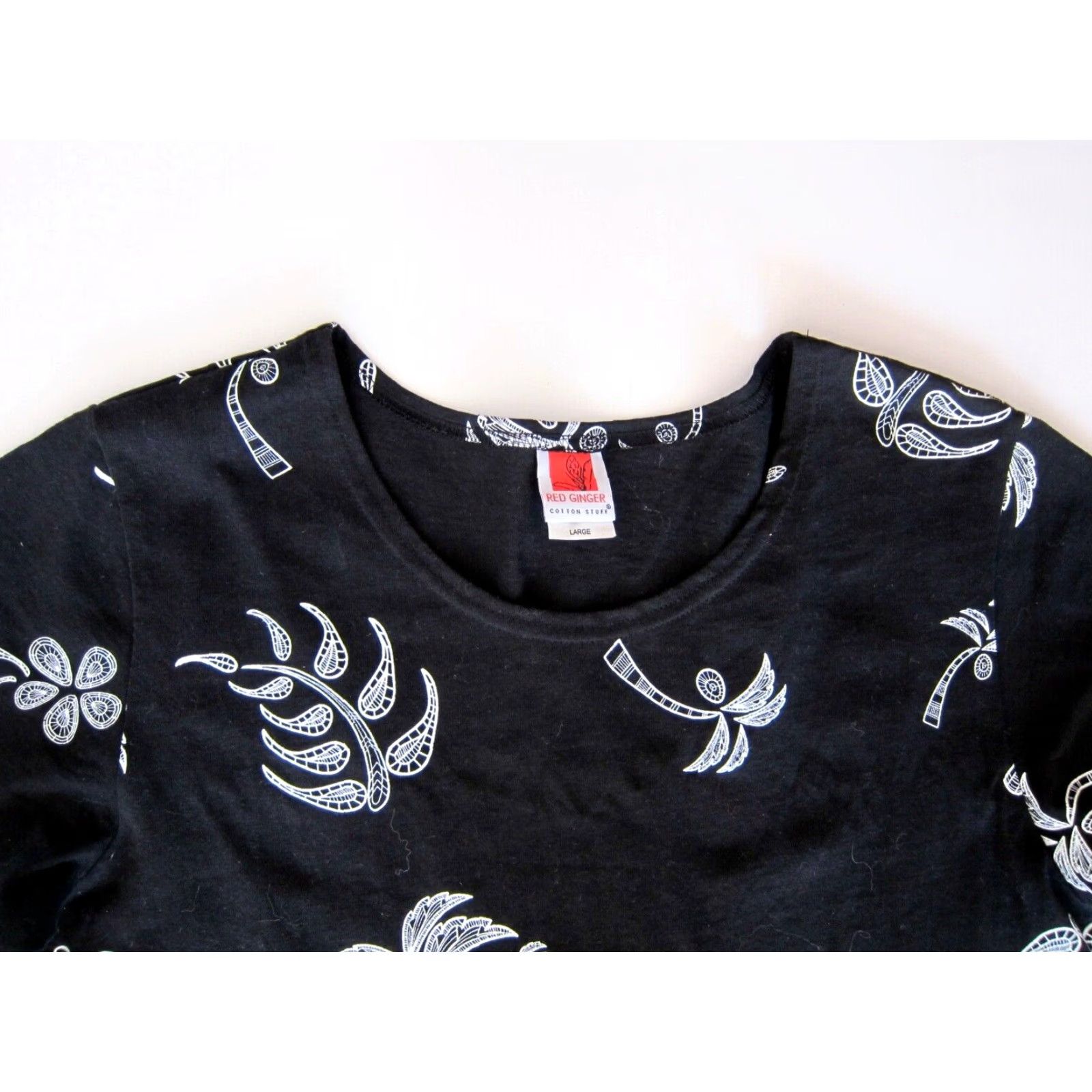 Vintage VINTAGE Red Ginger Black White 100% Cotton Palm Tree Fringe Pocket Tunic Dress L Size L / US 10 / IT 46 - 3 Thumbnail