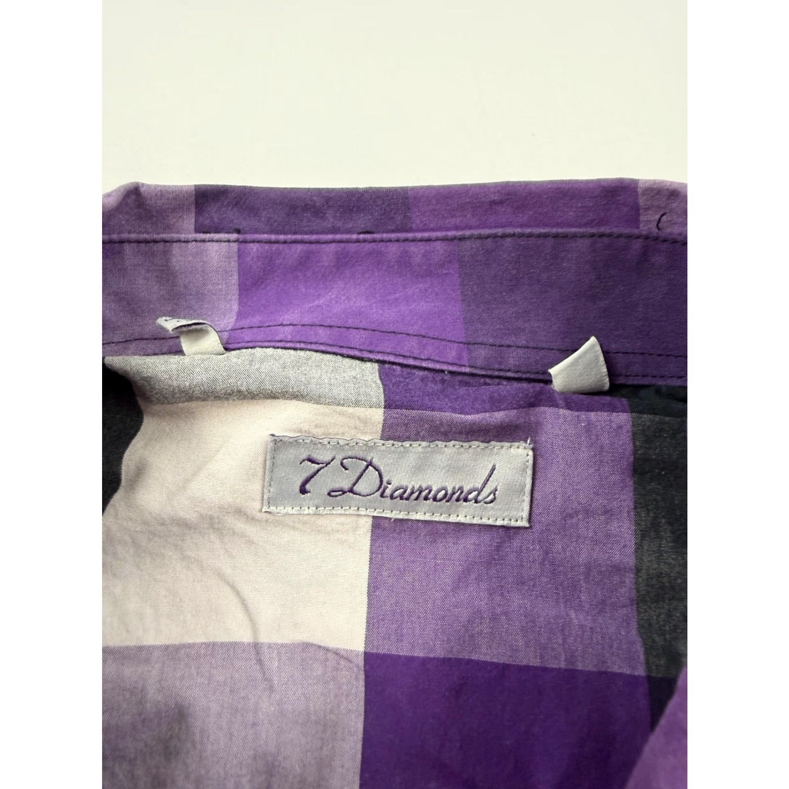 Vintage 7 Diamonds Shirt Mens XL Purple Plaid Long Sleeve Button Front Zip Chest Pocket Size US XL / EU 56 / 4 - 5 Thumbnail