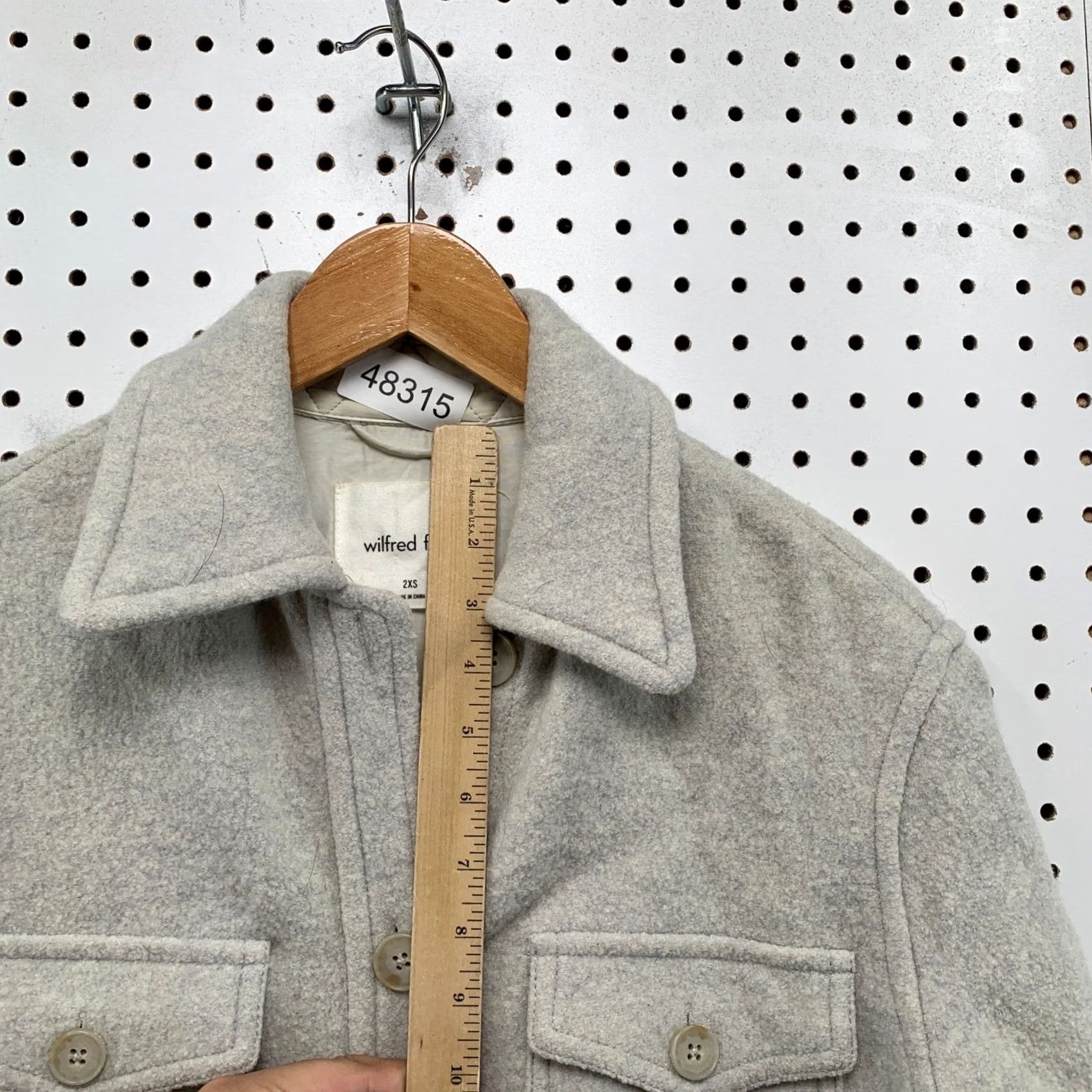 Vintage Wilfred Free Ganna Shirt Jacket 100% Merino Wool Gray Shacket XXS Womens Button Front Pockets Casual Workwear Mid-Length Fall Winter Spring Size XXS / US 00 / IT 34 - 7 Thumbnail