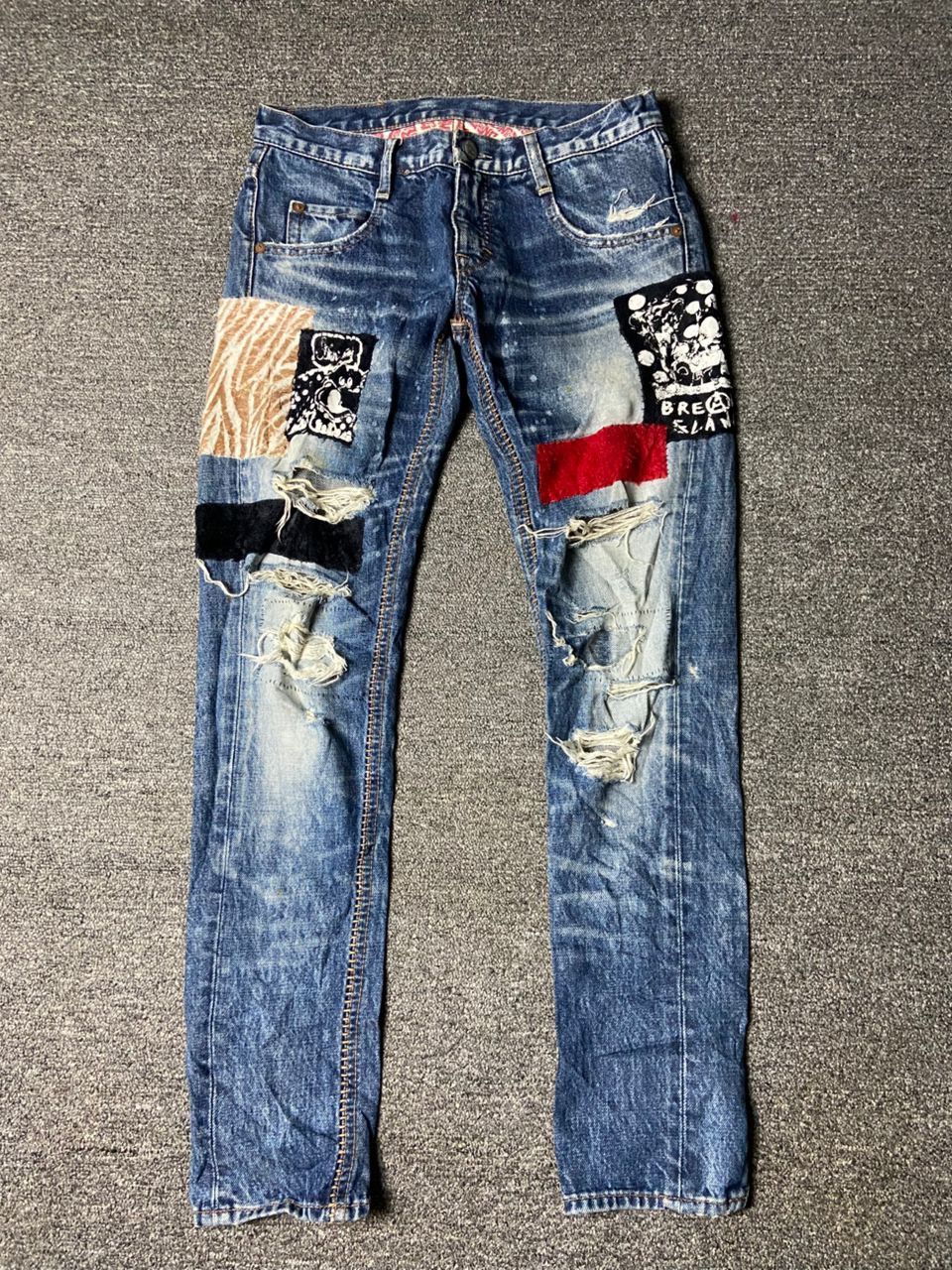 Japanese Brand RNA Slang Distressed Seditionaries Patchwork Jeans (157) Size US 28 / EU 44 - 1 Thumbnail