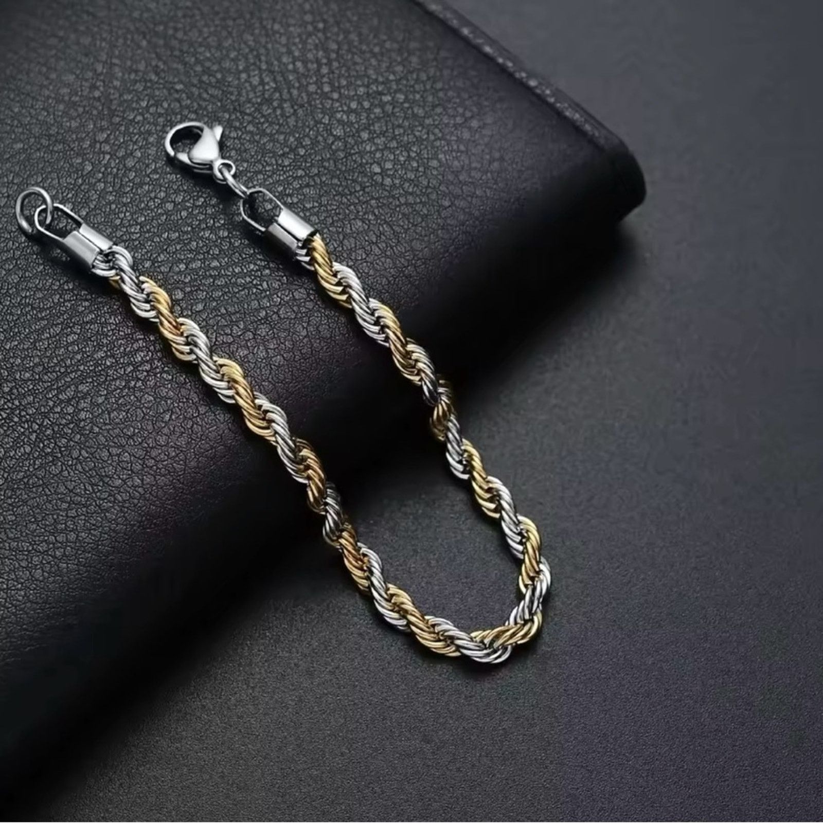 Other Stainless Steel Half Gold Silver Twist Chain Bracelet 8” Size ONE SIZE - 6 Thumbnail
